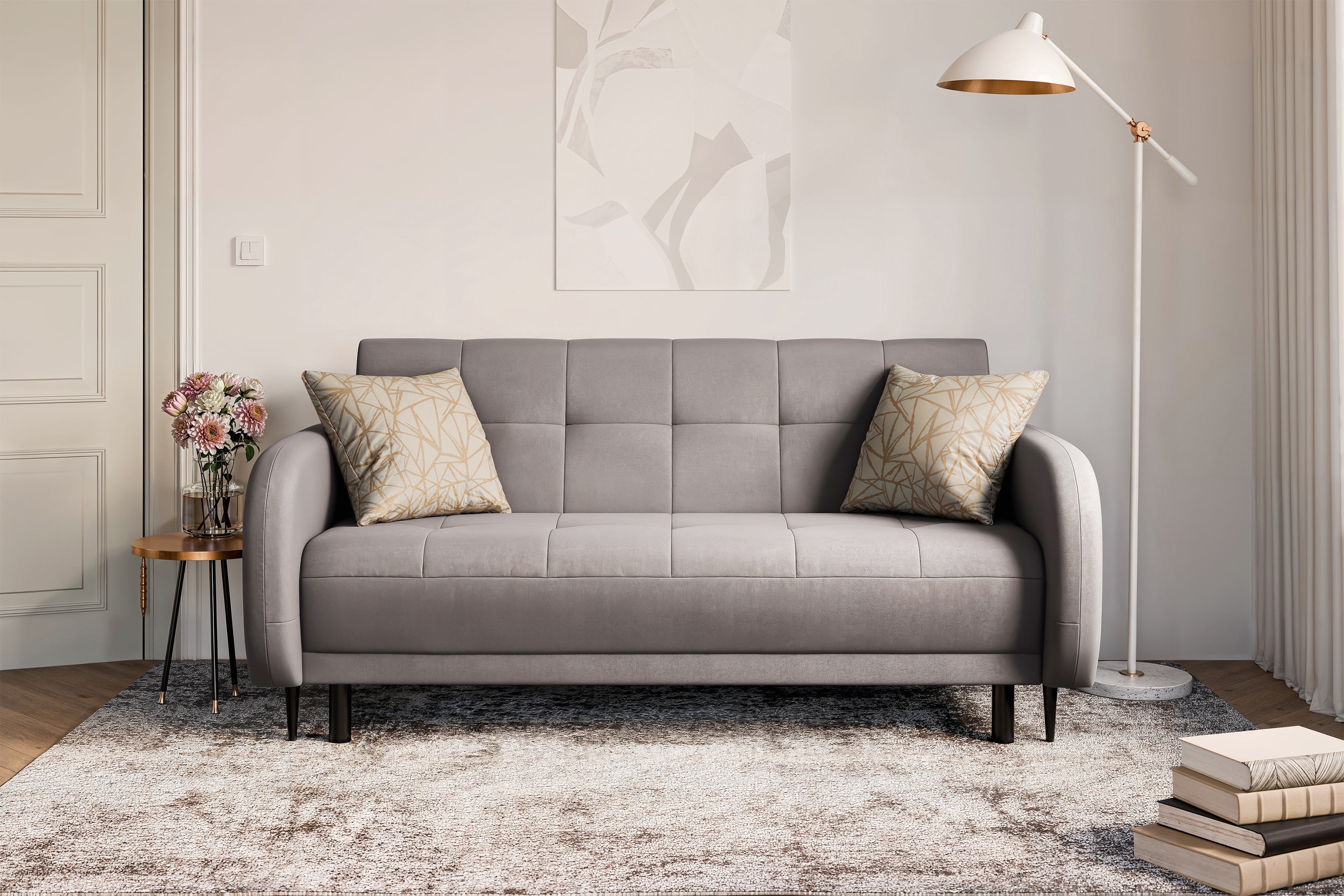 Rozkládací pohovka Linda - tmavě béžová Jasmine 25 Pohovka Linda rozkladana pro obývacího pokoje - ciemno béžová welwet Jasmine 25