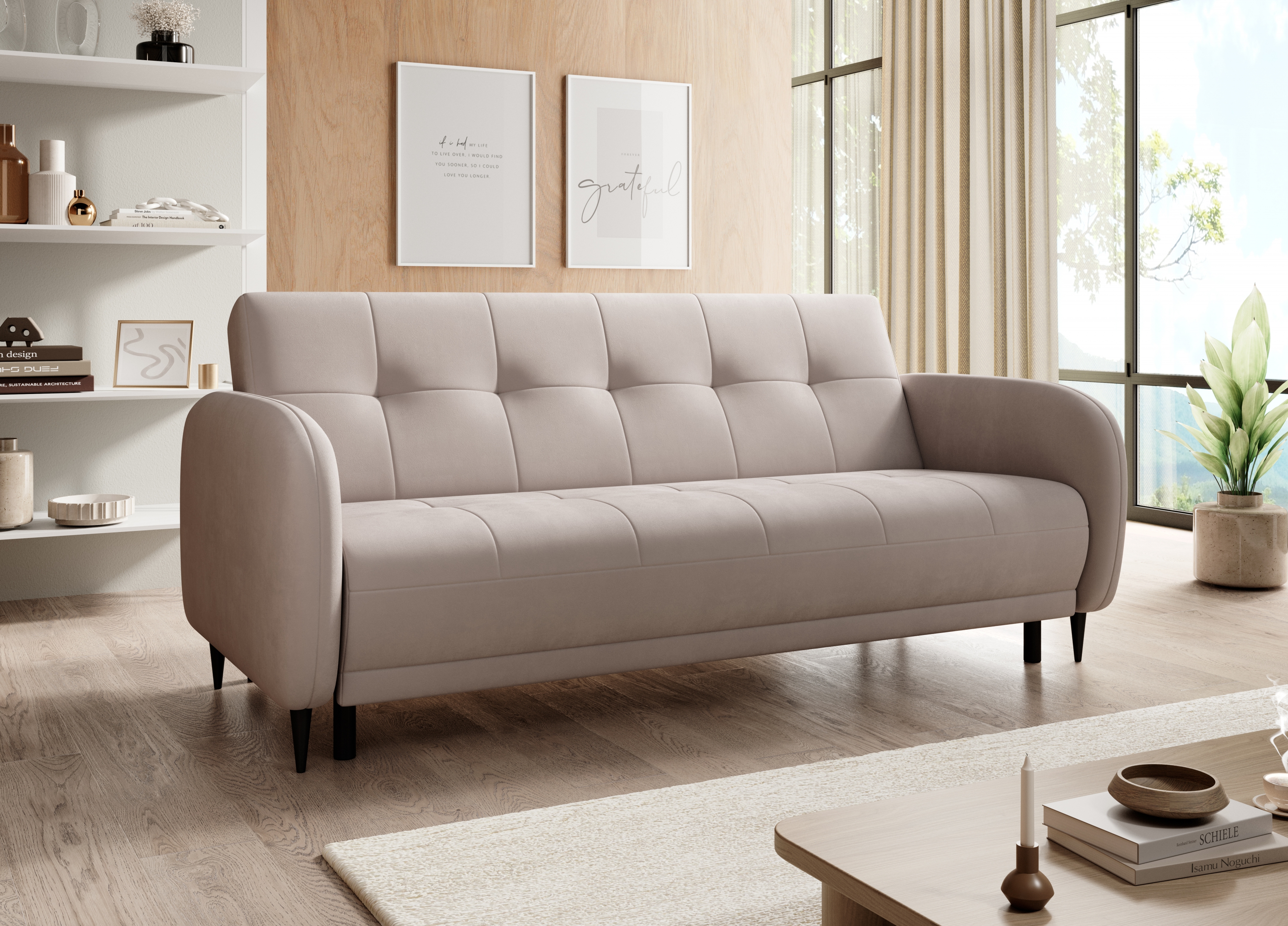 Rozkládací pohovka Linda - tmavě béžová Jasmine 25 Pohovka Linda rozkladana pro obývacího pokoje - ciemno béžová welwet Jasmine 25