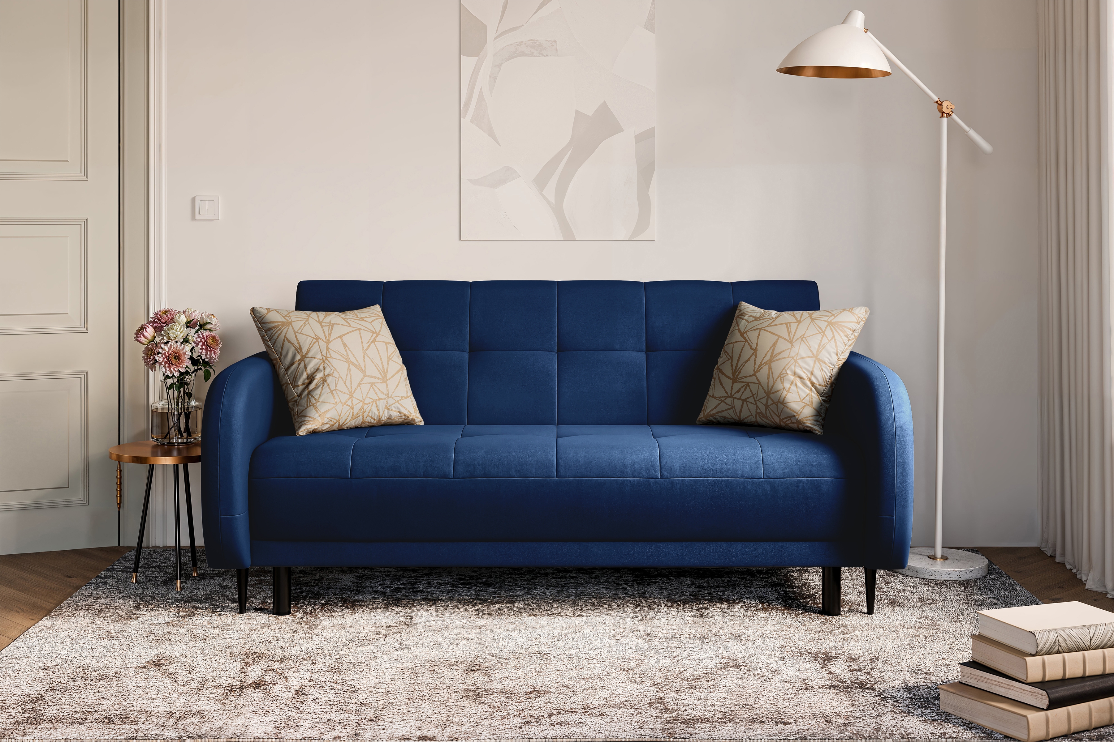 Rozkládací pohovka Linda - tmavě modrá Trinity 31 Pohovka Linda rozkladana pro obývacího pokoje - tmavě modrá welwet Trinity 31