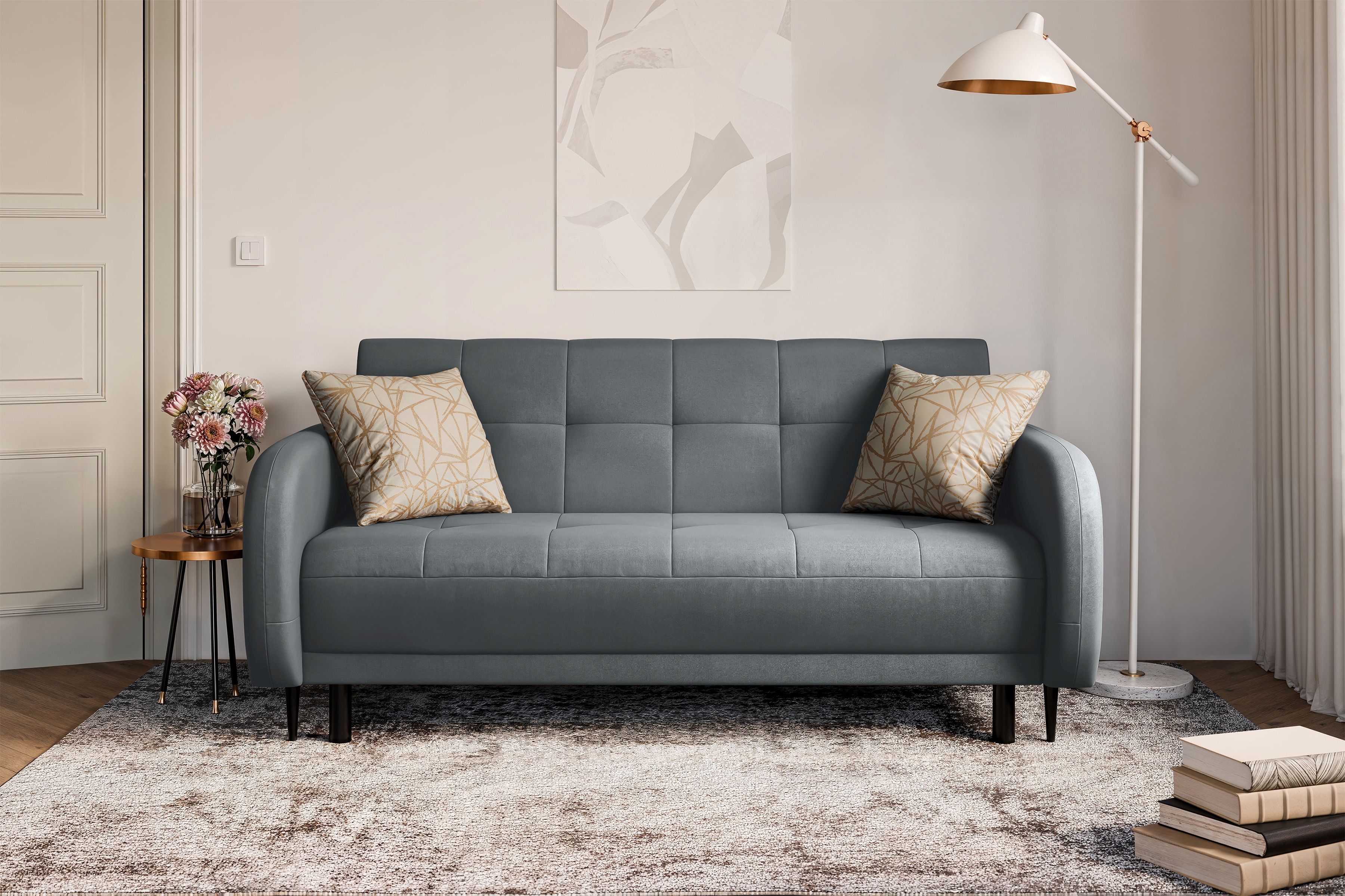 Rozkládací pohovka Linda - šedá Jasmine 96 Pohovka Linda rozkladana pro obývacího pokoje - šedá welwet Jasmine 96