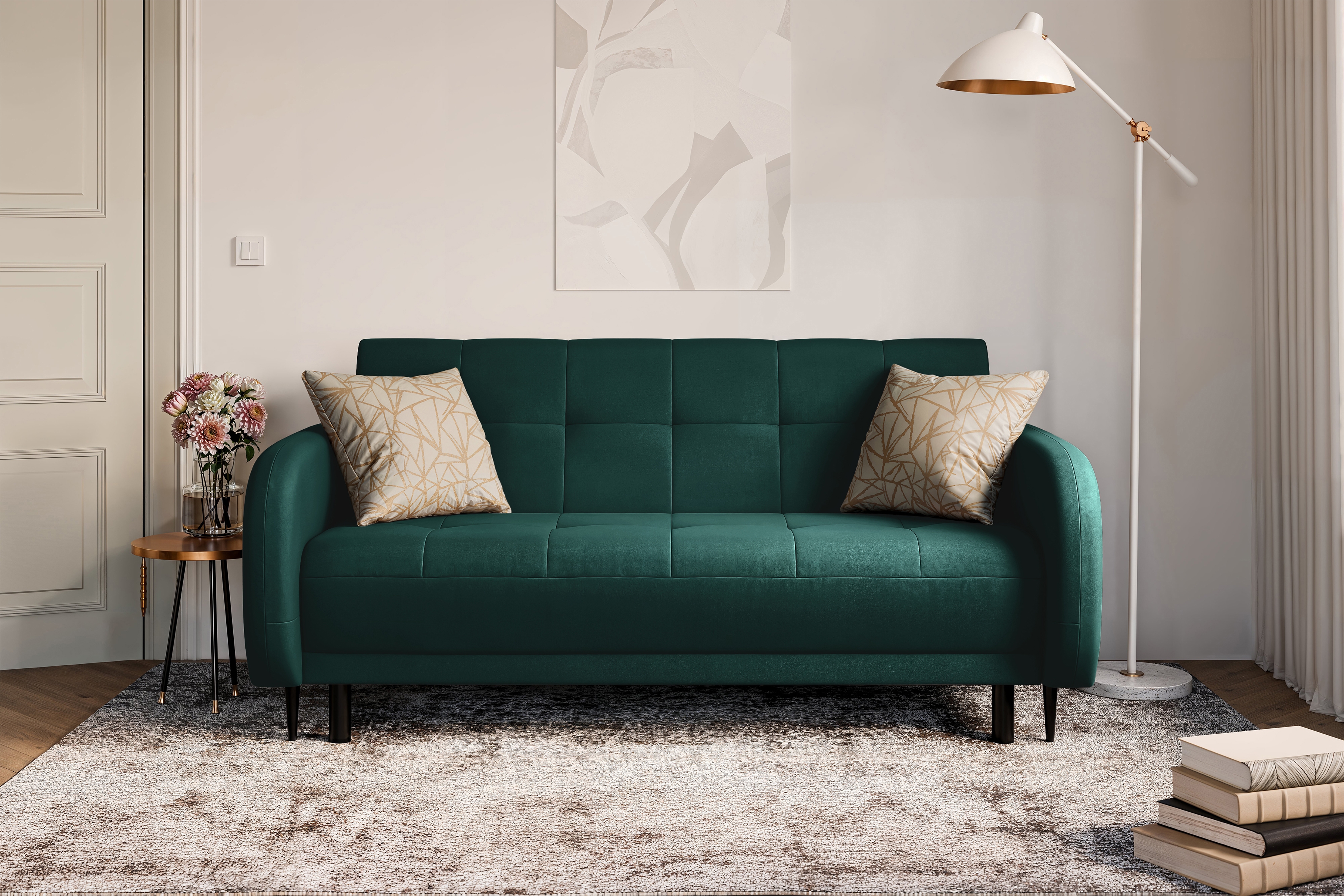 Rozkládací pohovka Linda - zelená Trinity 28 Pohovka Linda rozkladana pro obývacího pokoje - zelená welwet Trinity 28