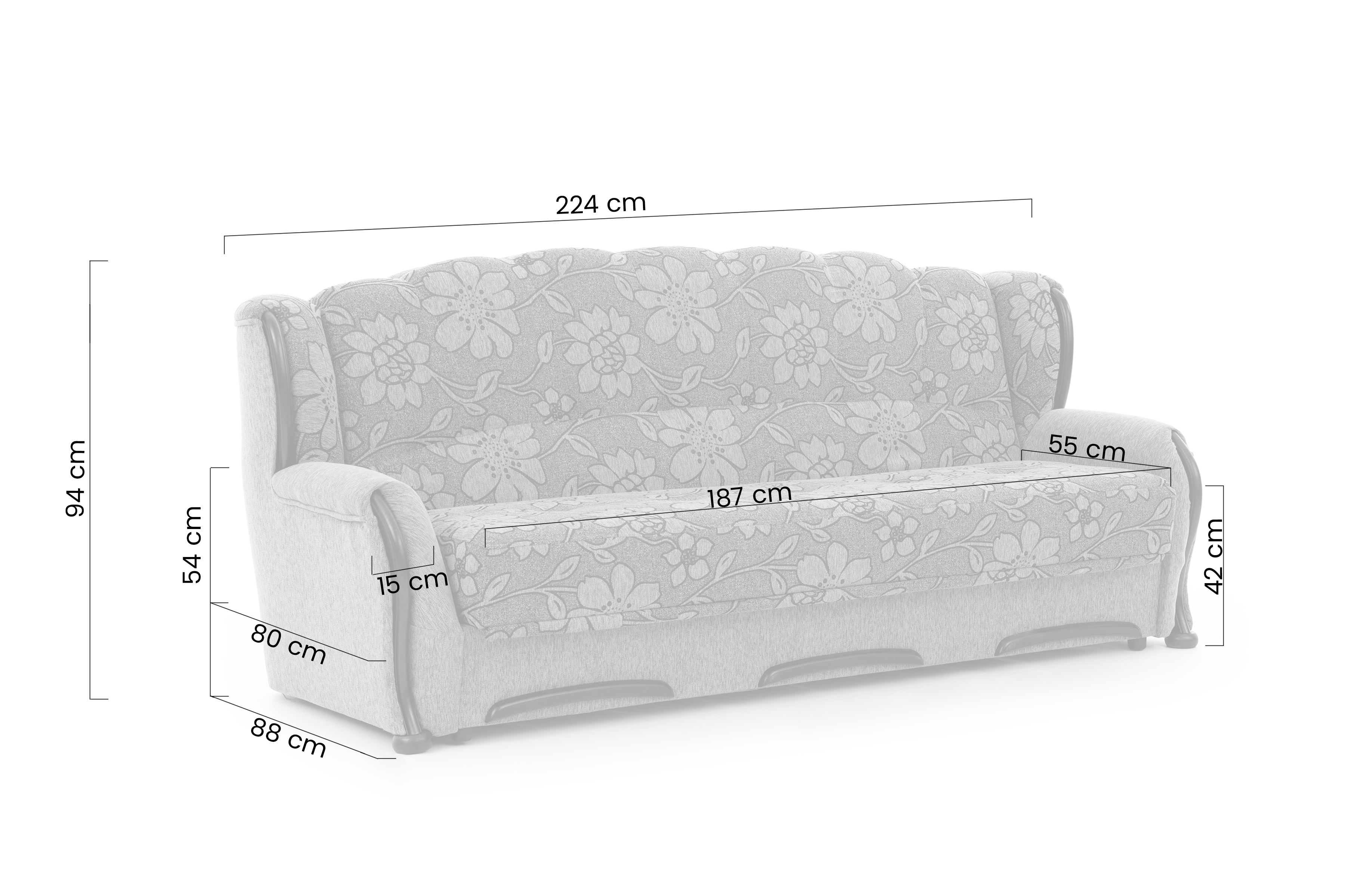 Rozkladacia trojpohovka Fryderyk - béžová vzorovaná látka Luna / orech Pohovka rozkladana do obývacej izby Fryderyk - Béžová látka wzor Luna / sredni Orech