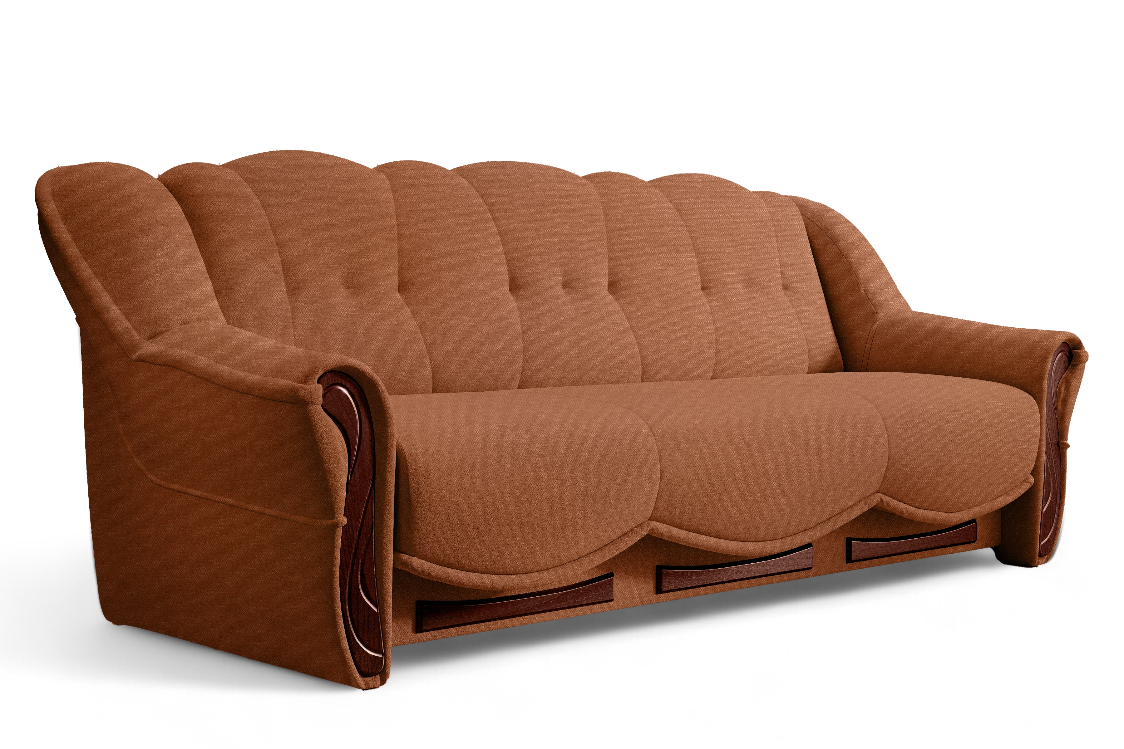 Rozkladacia pohovka do obývačky Walker - hrdzavá látka Austin 9 / tmavý palisander Pohovka rozkladana do obývacej izby Walker - ruda plecionka Austin 9 / tmavý palisander