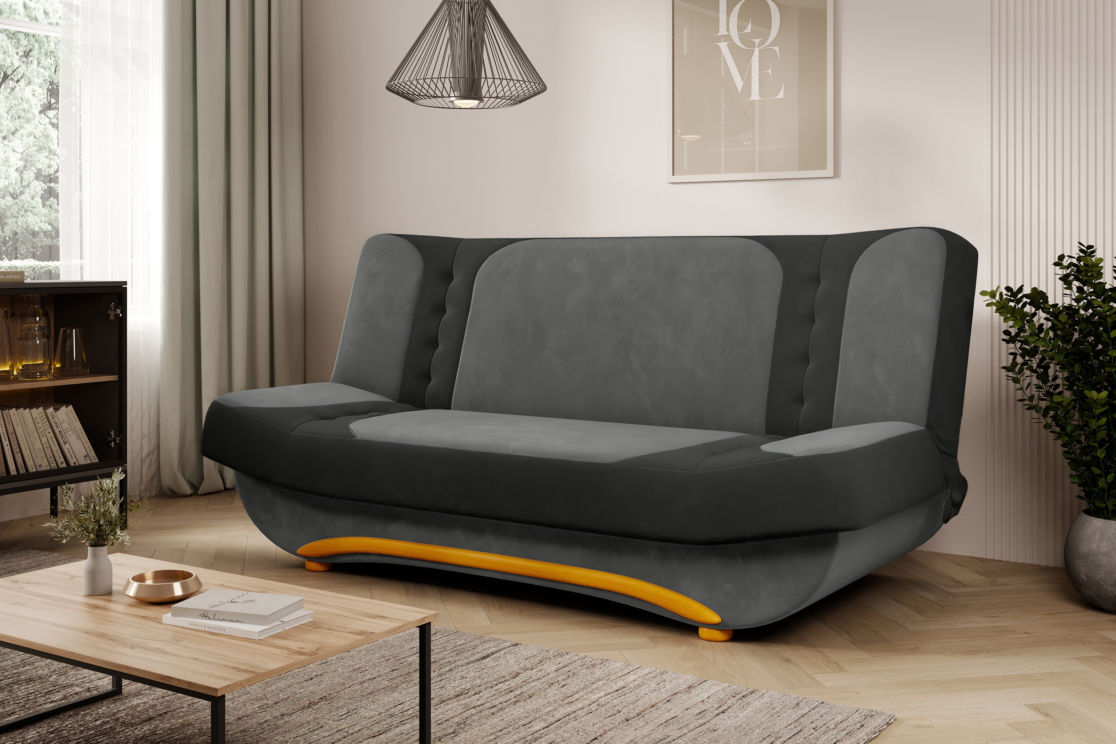 Rozkládací pohovka Dona - grafitovo-šedý samet Vellutto 19+16 / nožky olše Pohovka rozkladana Dona - šedá samet Vellutto 19 + 16 / Olše