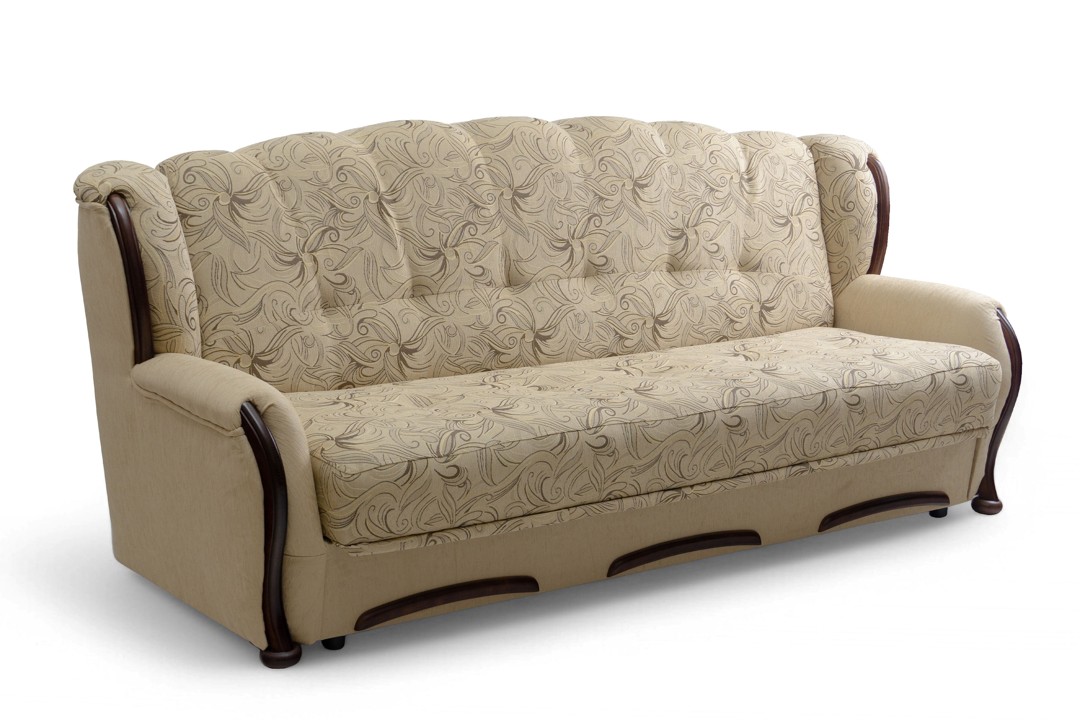 Rozkladacia trojpohovka Fryderyk - béžová vzorovaná látka Luna / orech Pohovka rozkladana Fryderyk - Béžová látka wzor Luna / sredni Orech