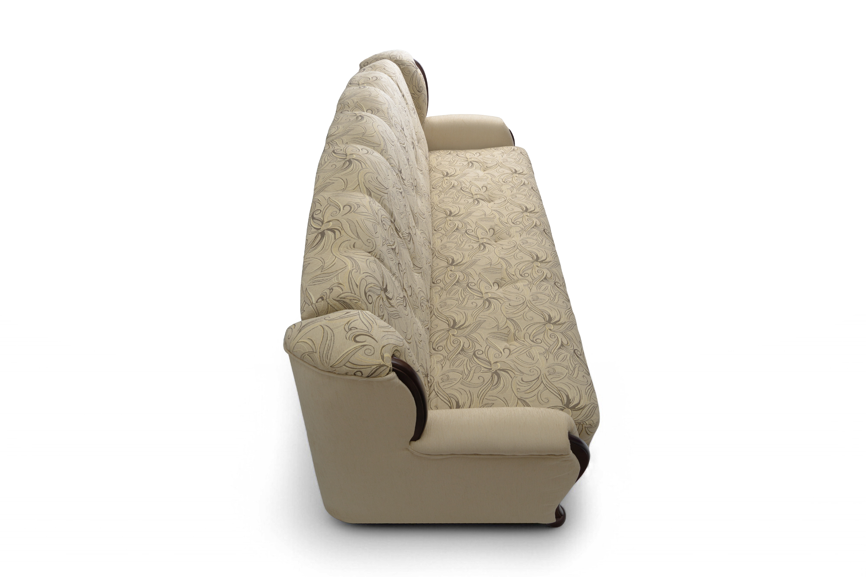 Rozkladacia trojpohovka Fryderyk - béžová vzorovaná látka Luna / orech Pohovka rozkladana Fryderyk - Béžová látka wzor Luna / sredni Orech