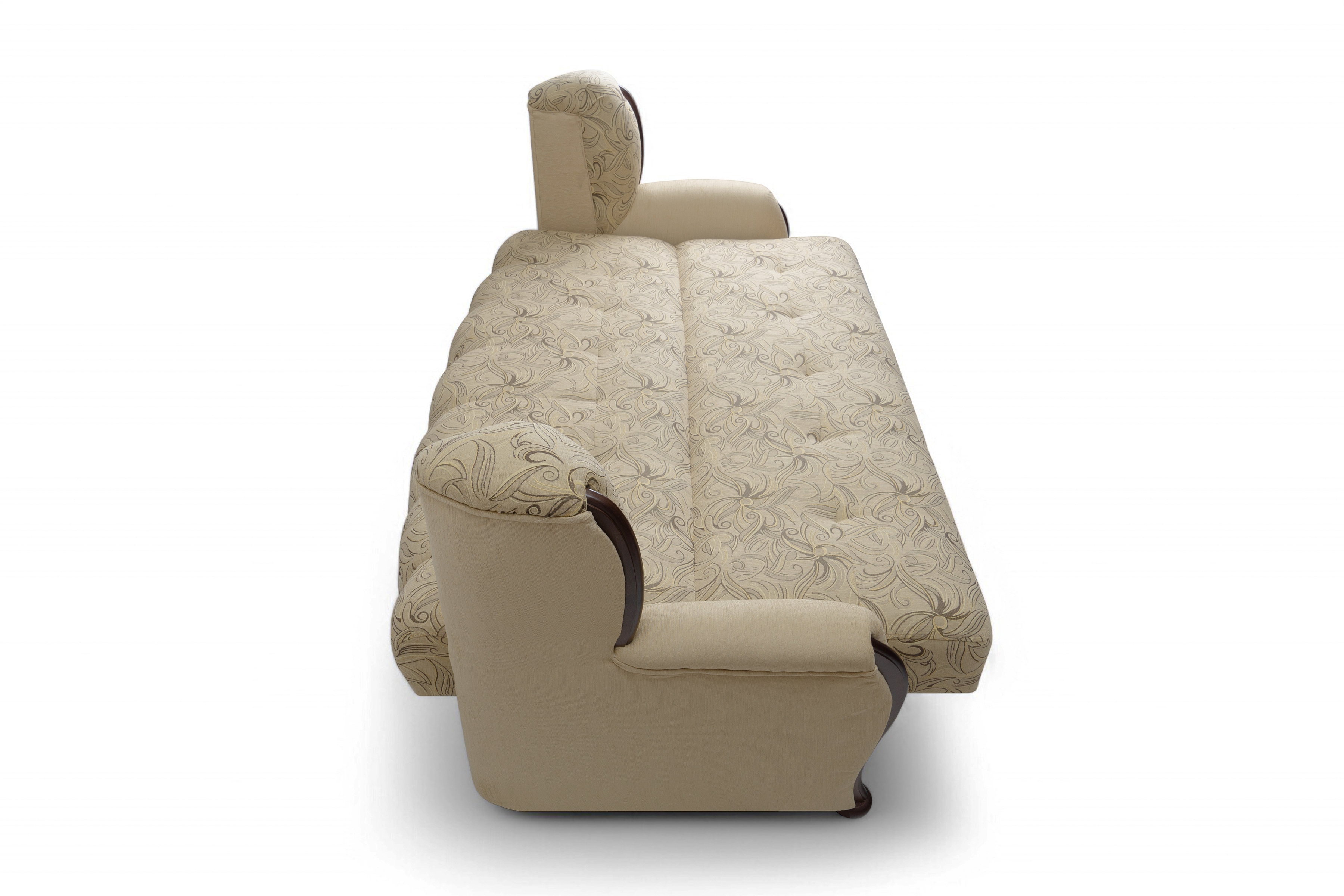 Rozkladacia trojpohovka Fryderyk - béžová vzorovaná látka Luna / orech Pohovka rozkladana Fryderyk - Béžová látka wzor Luna / sredni Orech