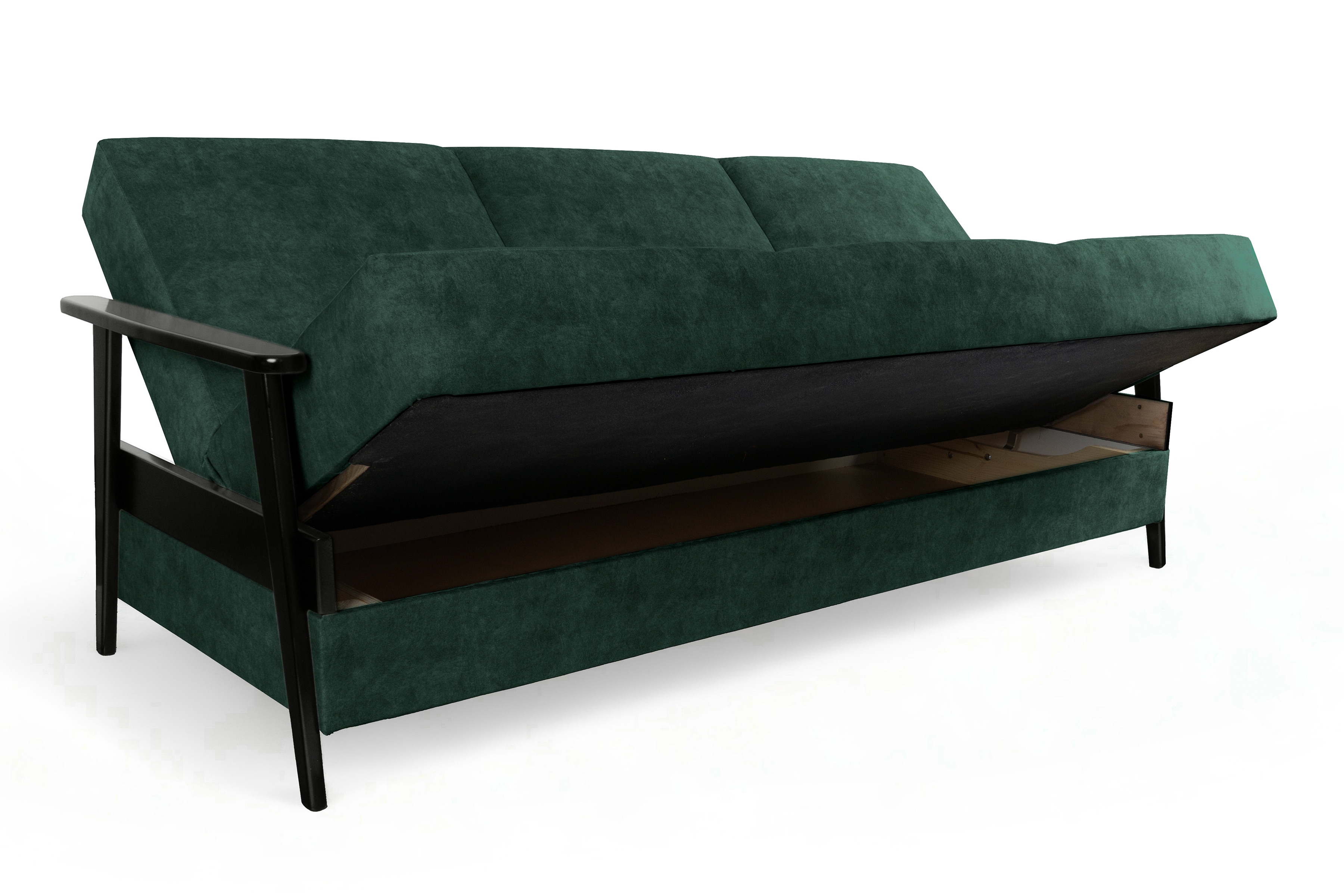 Rozkladacia trojpohovka PRL - zelený zamat Zetta 298 / čierna Pohovka rozkladana Klubowa PRL - šedý welwet ľahkočistiaci Zetta 303 / Boky čierny 