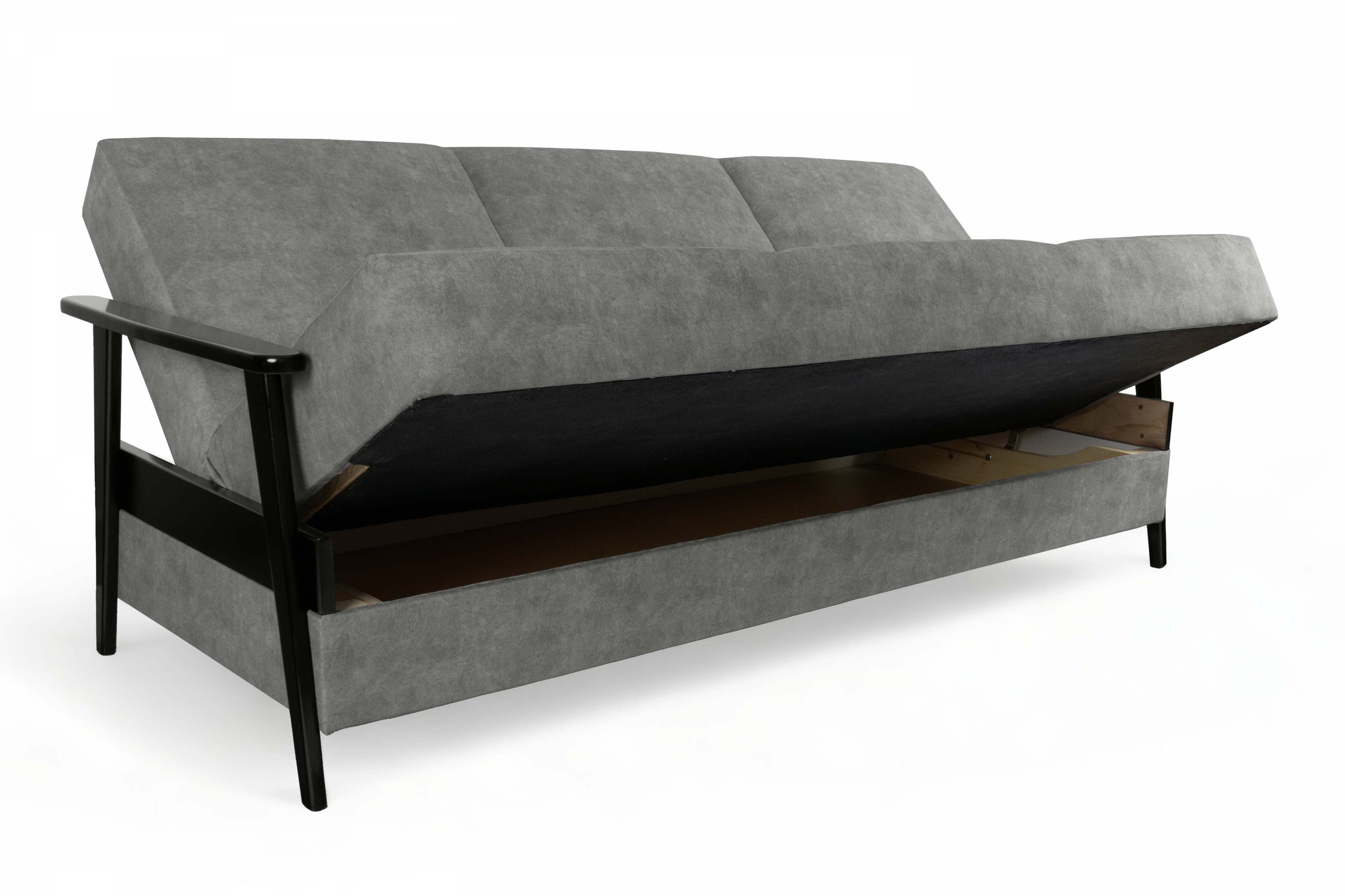 Rozkladacia trojpohovka PRL - sivý zamat Zetta 303 / čierna Pohovka rozkladana Klubowa PRL - šedý welwet ľahkočistiaci Zetta 303 / Boky čierny 