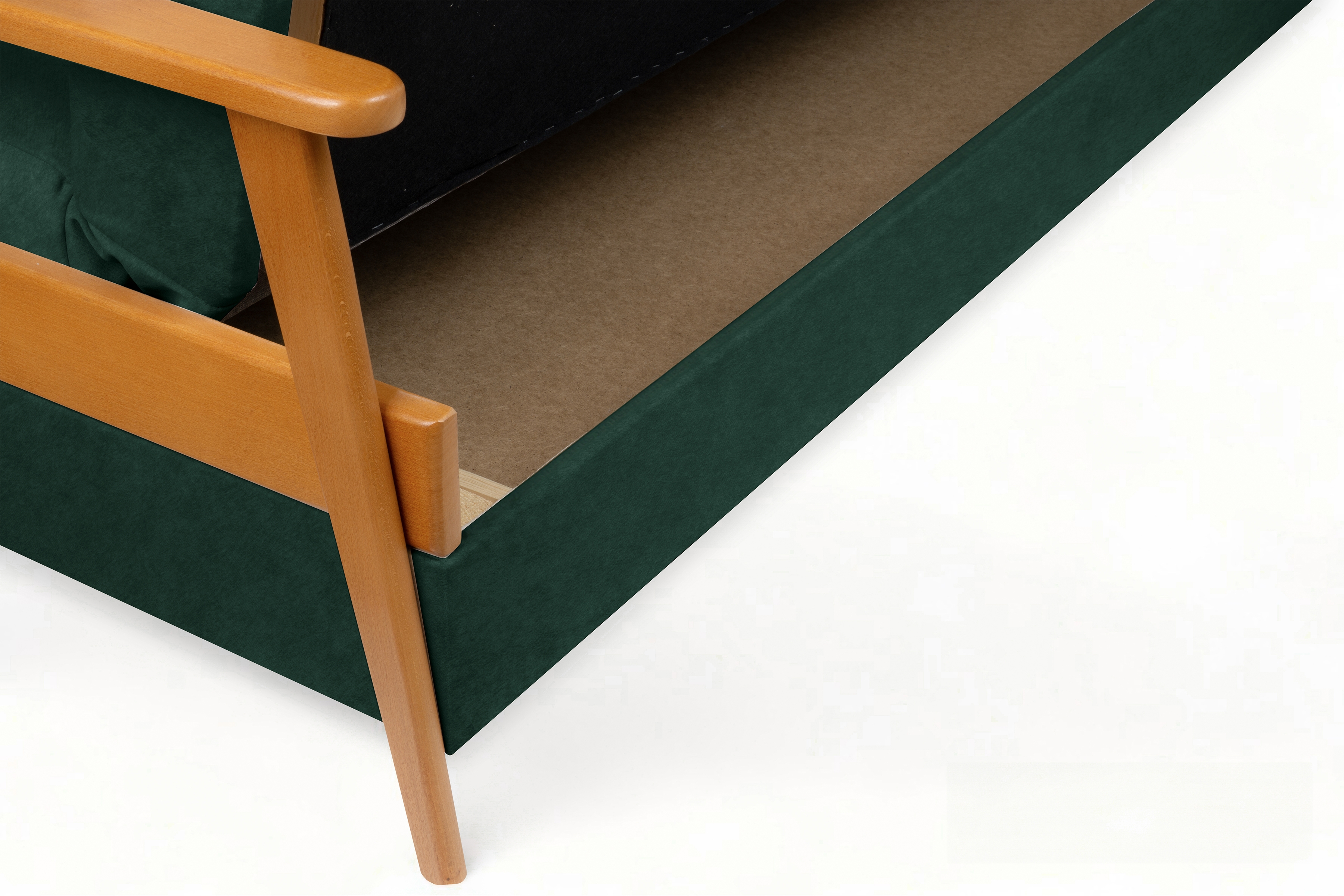 Rozkladacia trojpohovka PRL - zelený zamat Zetta 298 / jelša Pohovka rozkladana Klubowa PRL - Zelený welwet ľahkočistiaci Zetta 298 / Boky Jelša