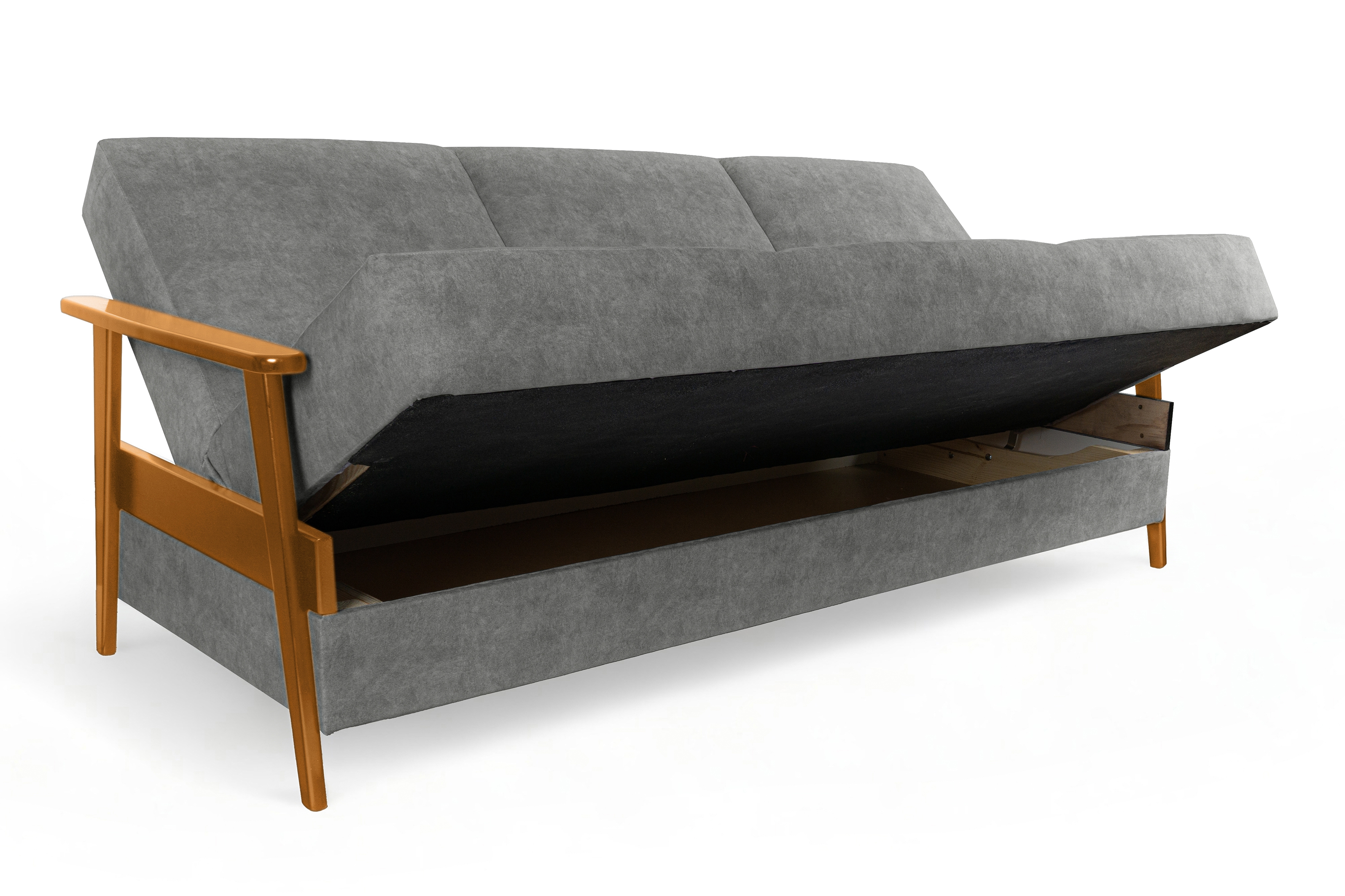 Rozkladacia trojpohovka PRL - sivý zamat Zetta 303 / jelša Pohovka rozkladana Klubowa PRL - šedý welwet ľahkočistiaci Zetta 303 / Boky Jelša