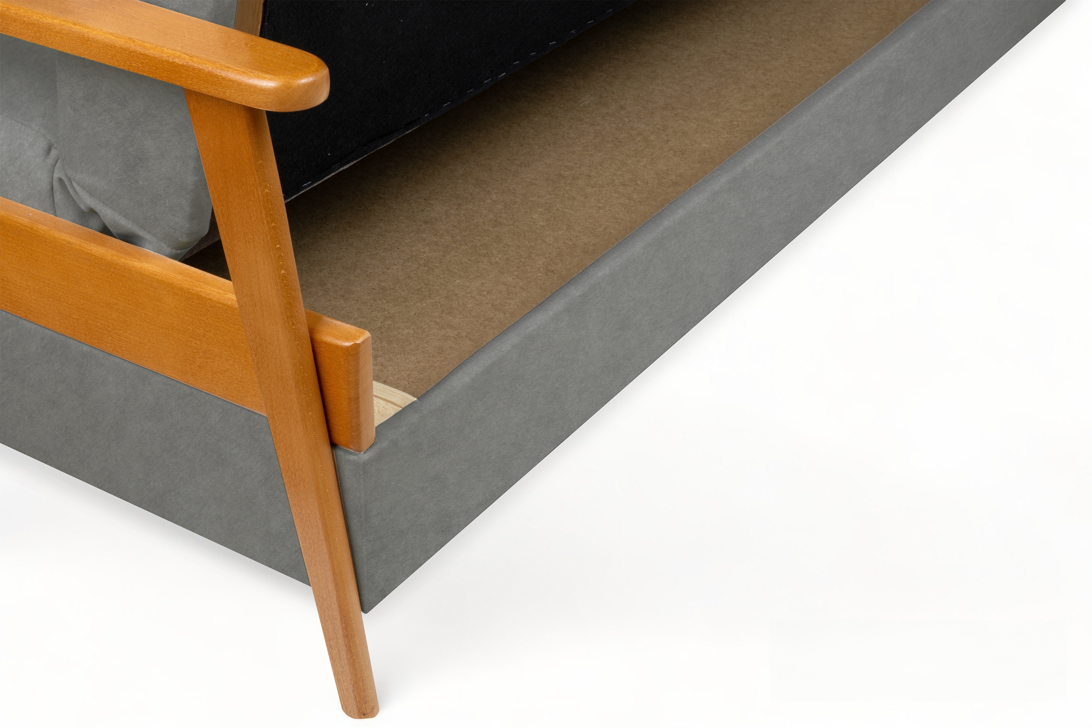 Rozkladacia trojpohovka PRL - sivý zamat Zetta 303 / jelša Pohovka rozkladana Klubowa PRL - šedý welwet ľahkočistiaci Zetta 303 / Boky Jelša