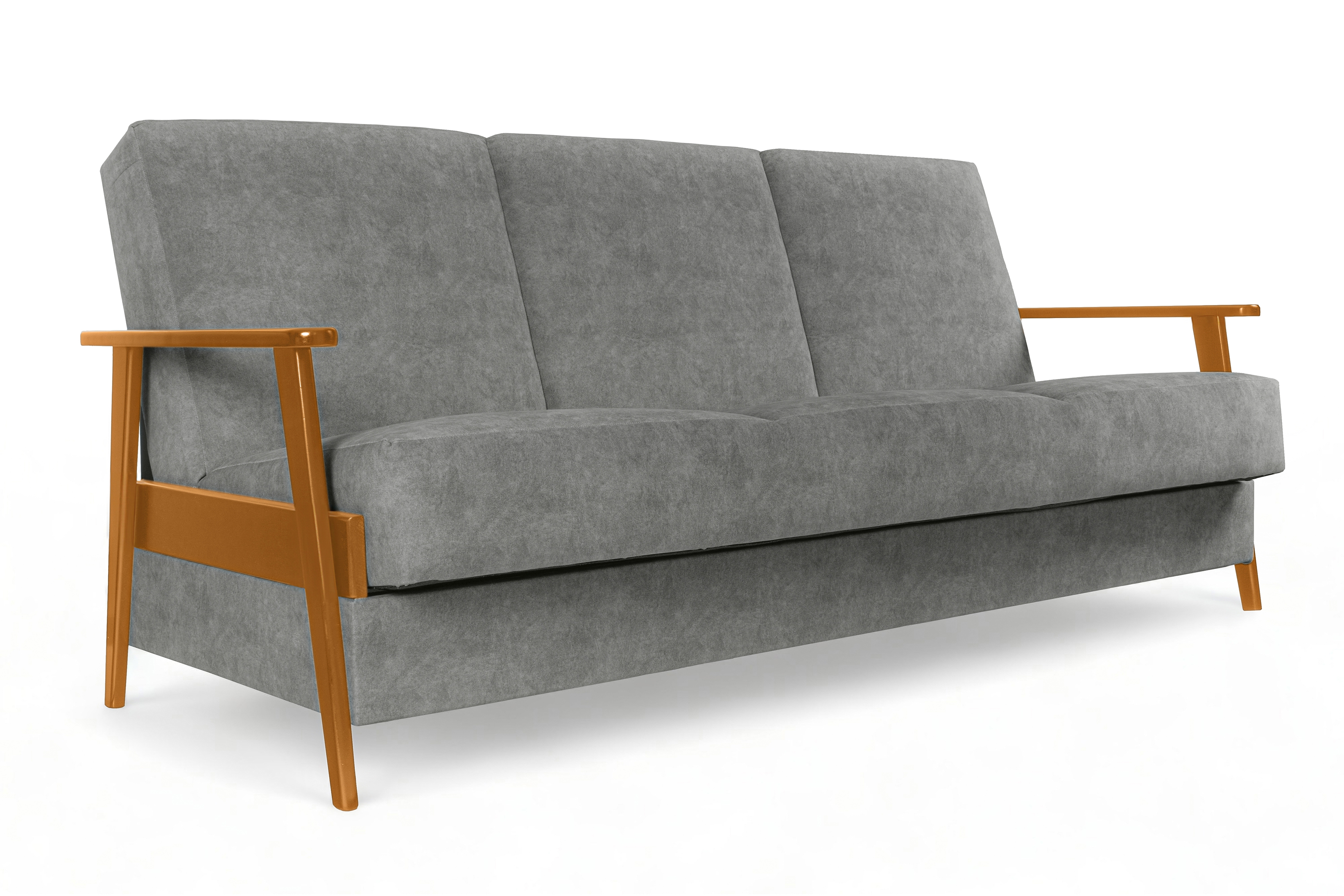 Rozkladacia trojpohovka PRL - sivý zamat Zetta 303 / jelša Pohovka rozkladana Klubowa PRL - šedý welwet ľahkočistiaci Zetta 303 / Boky Jelša