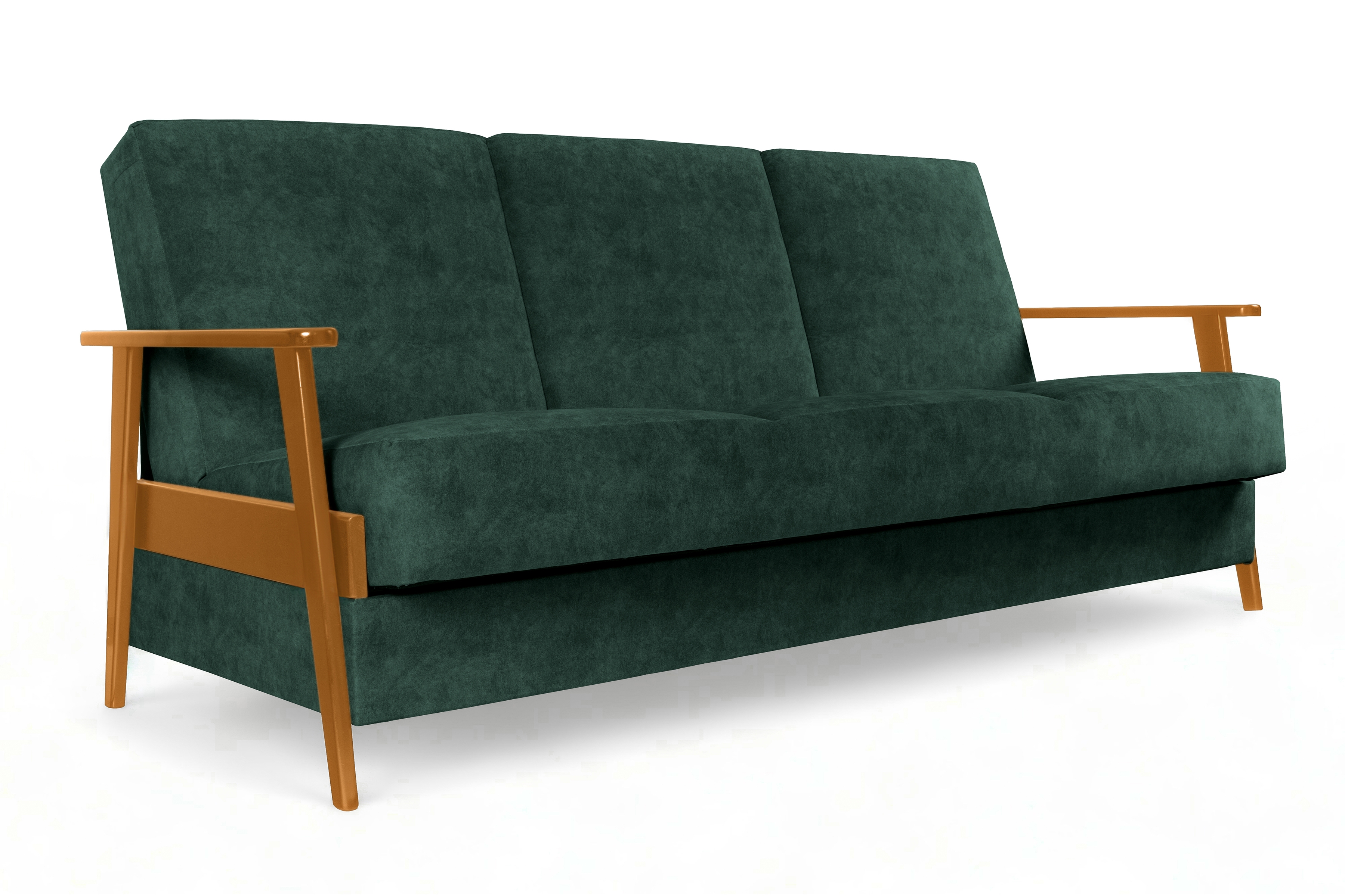 Rozkladacia trojpohovka PRL - zelený zamat Zetta 298 / jelša Pohovka rozkladana Klubowa PRL - Zelený welwet ľahkočistiaci Zetta 298 / Boky Jelša