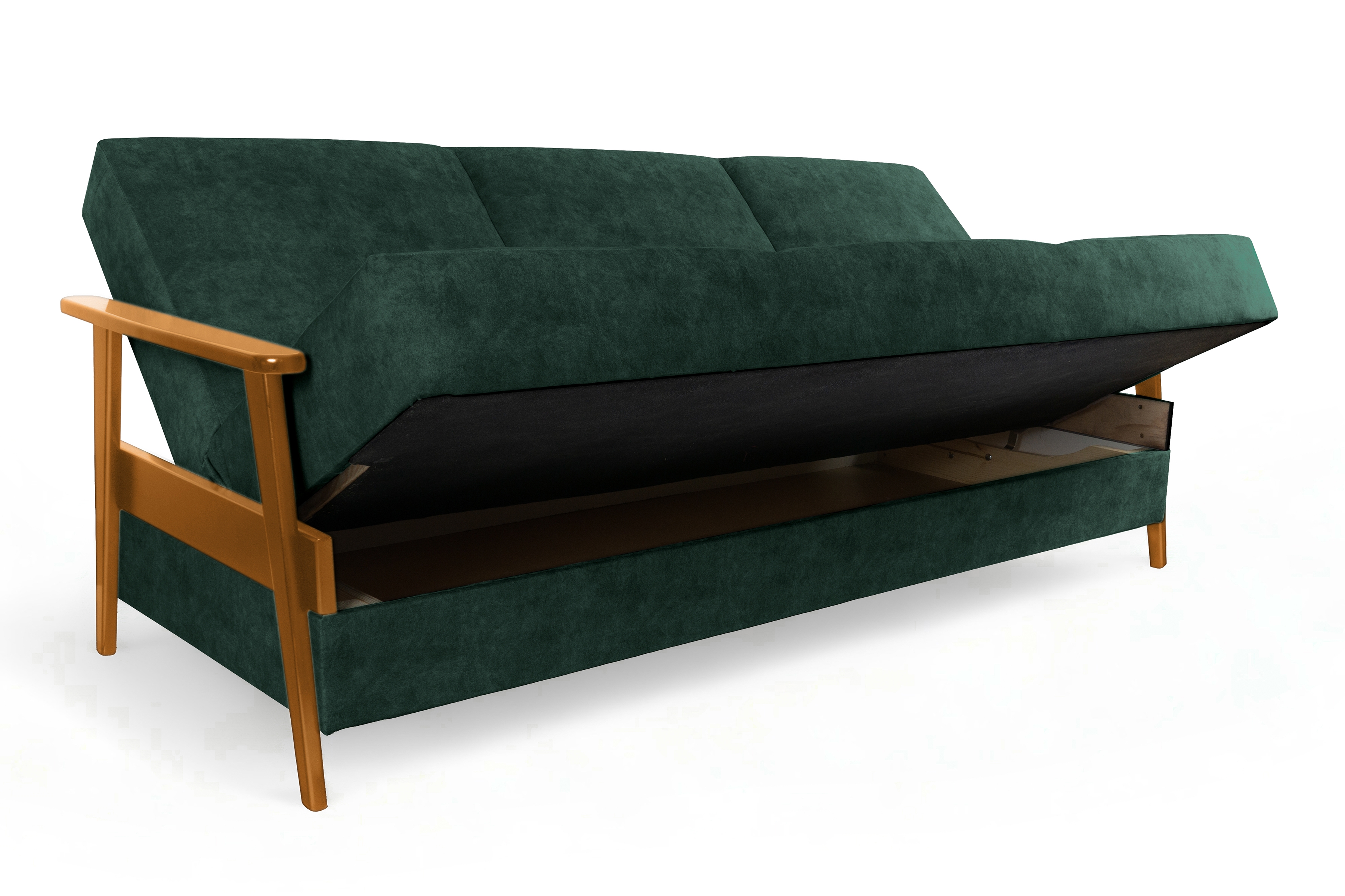 Rozkladacia trojpohovka PRL - zelený zamat Zetta 298 / jelša Pohovka rozkladana Klubowa PRL - Zelený welwet ľahkočistiaci Zetta 298 / Boky Jelša