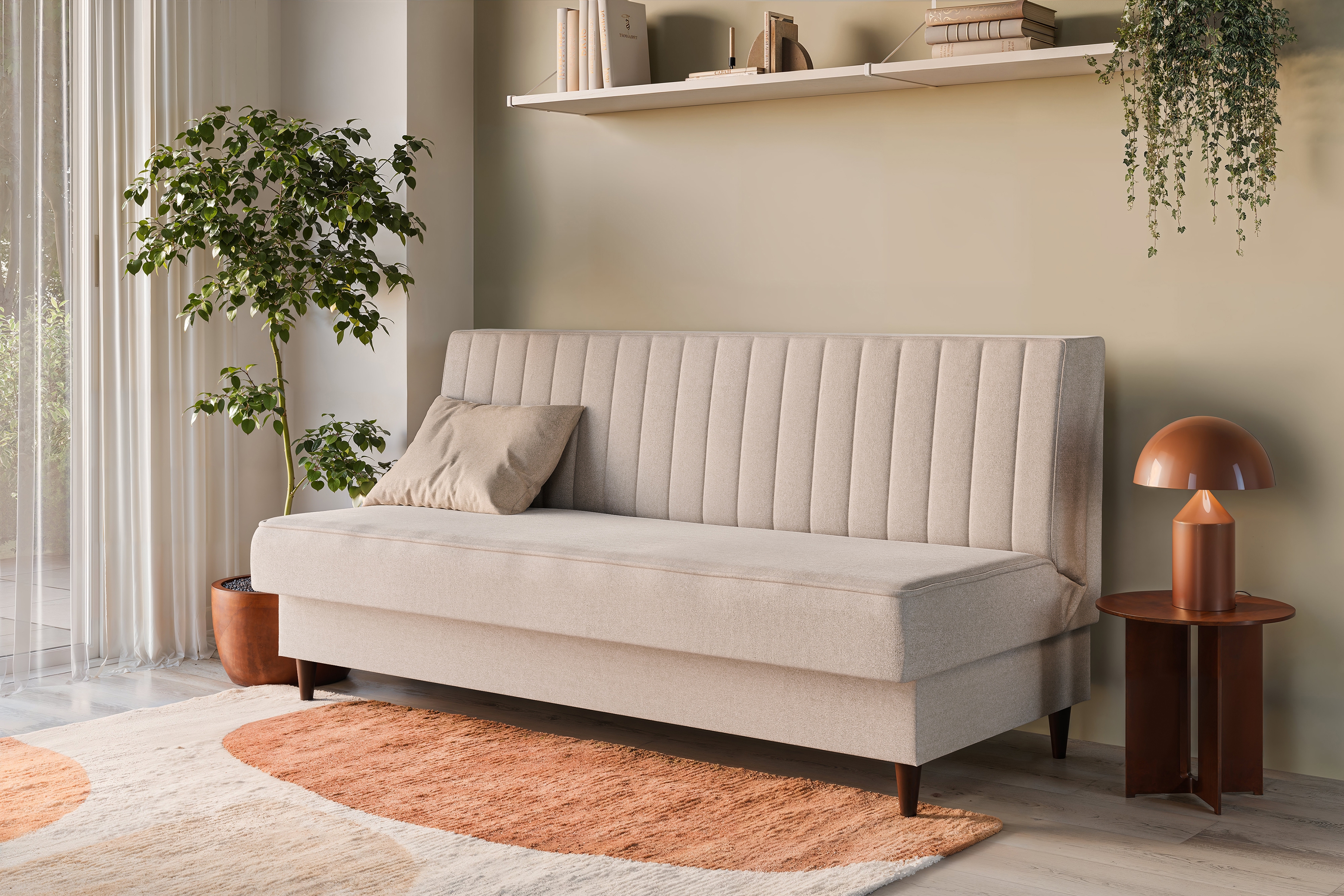 Rozkladacia pohovka Vigo s úložným priestorom – béžový zamat Paros 2 Pohovka Vigo rozkladana S vnútorným úložným priestorom- béžový velúr Paros 2