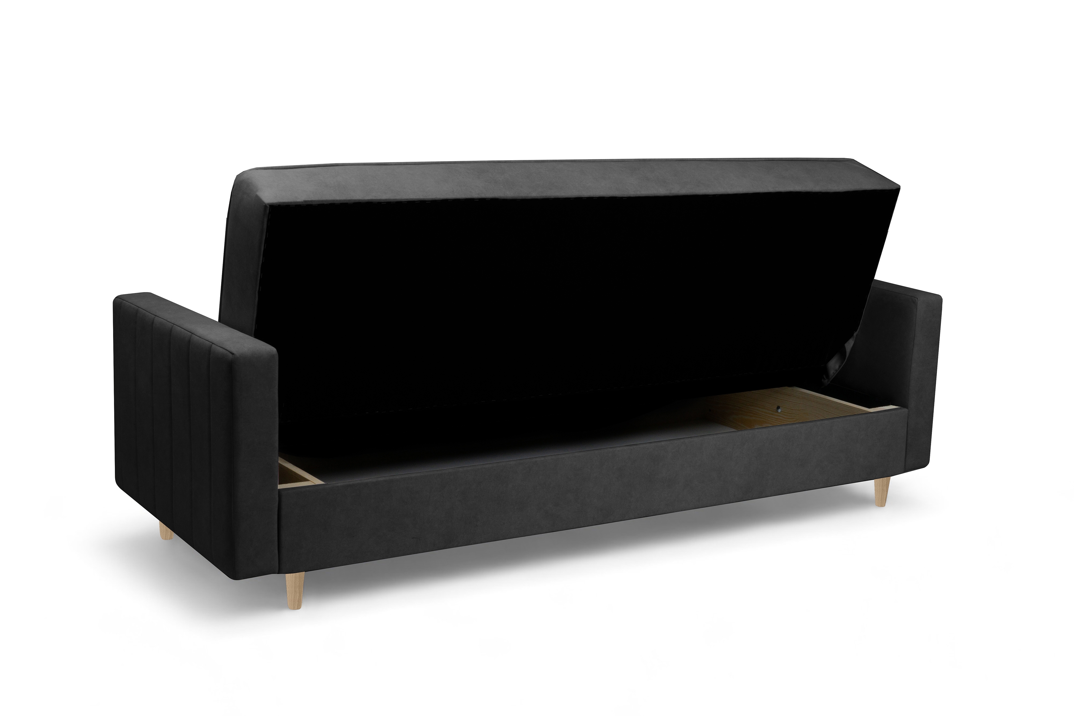 Rozkladacia pohovka Wars – tmavosivý zamat Kronos 34 / bukové nožičky Pohovka Wars s funkciou spánku - Tmavý šedý velúr Kronos 34 / buk 