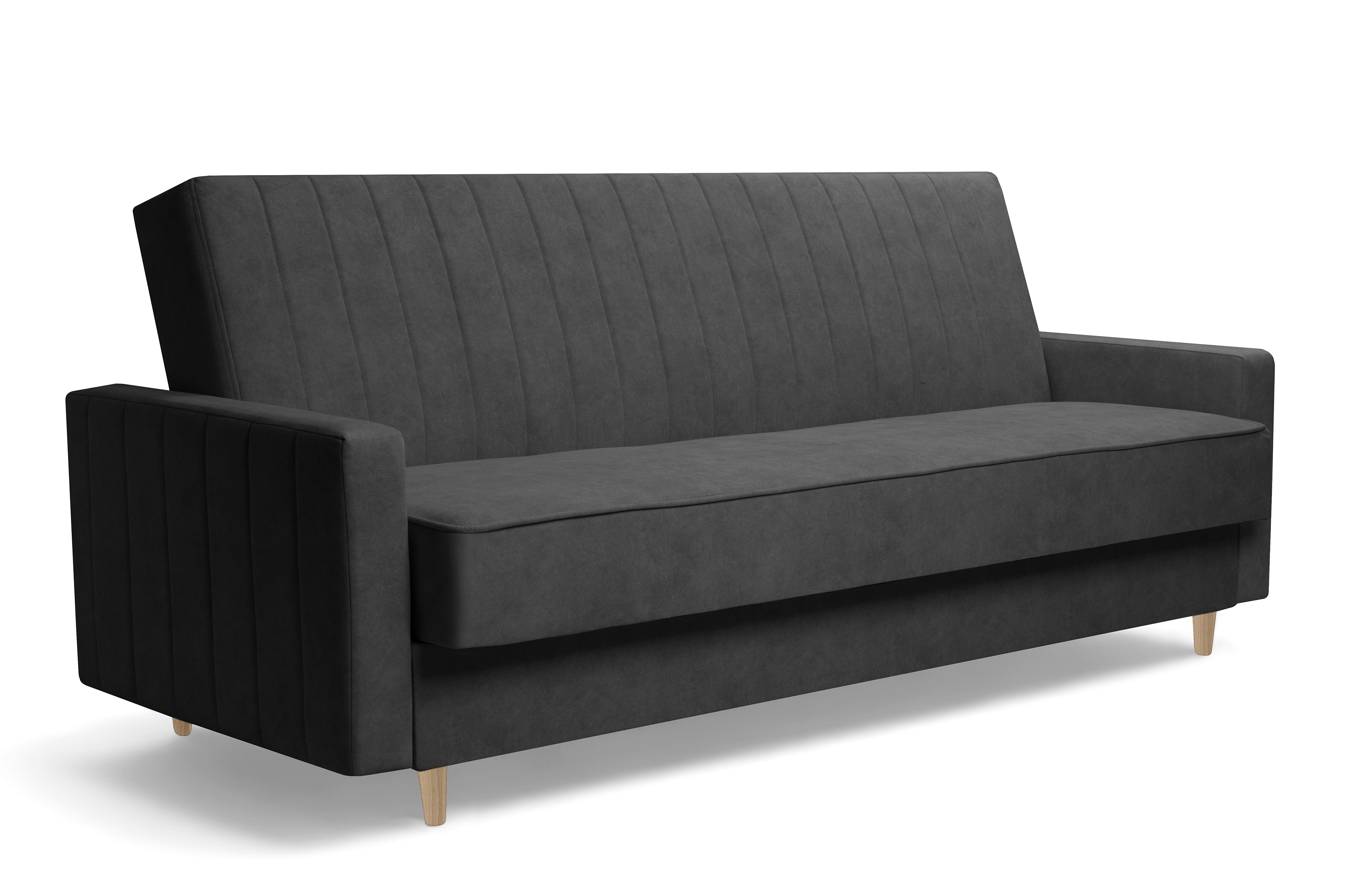 Rozkladacia pohovka Wars – tmavosivý zamat Kronos 34 / bukové nožičky Pohovka Wars s funkciou spánku - Tmavý šedý velúr Kronos 34 / buk 