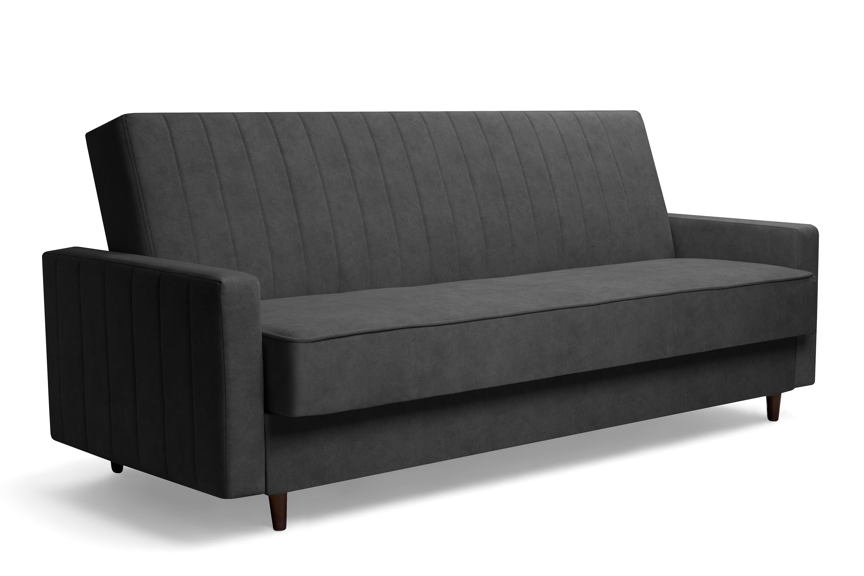 Rozkládací pohovka Wars - tmavě šedý samet Kronos 34 / nožky wenge Pohovka Wars rozkládací - tmavě šedá samet Kronos 34 / wenge