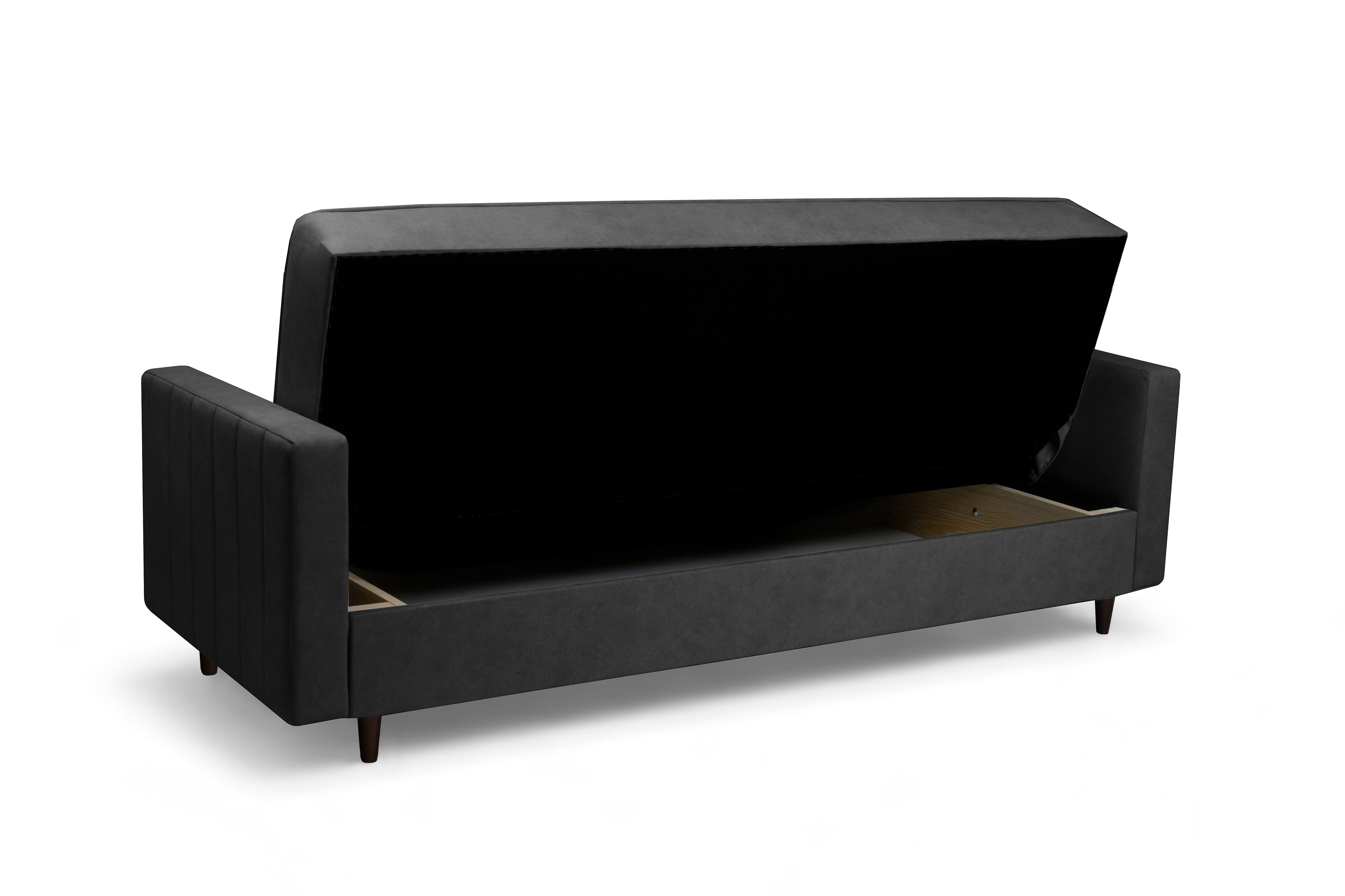 Rozkládací pohovka Wars - tmavě šedý samet Kronos 34 / nožky wenge Pohovka Wars rozkládací - tmavě šedá samet Kronos 34 / wenge