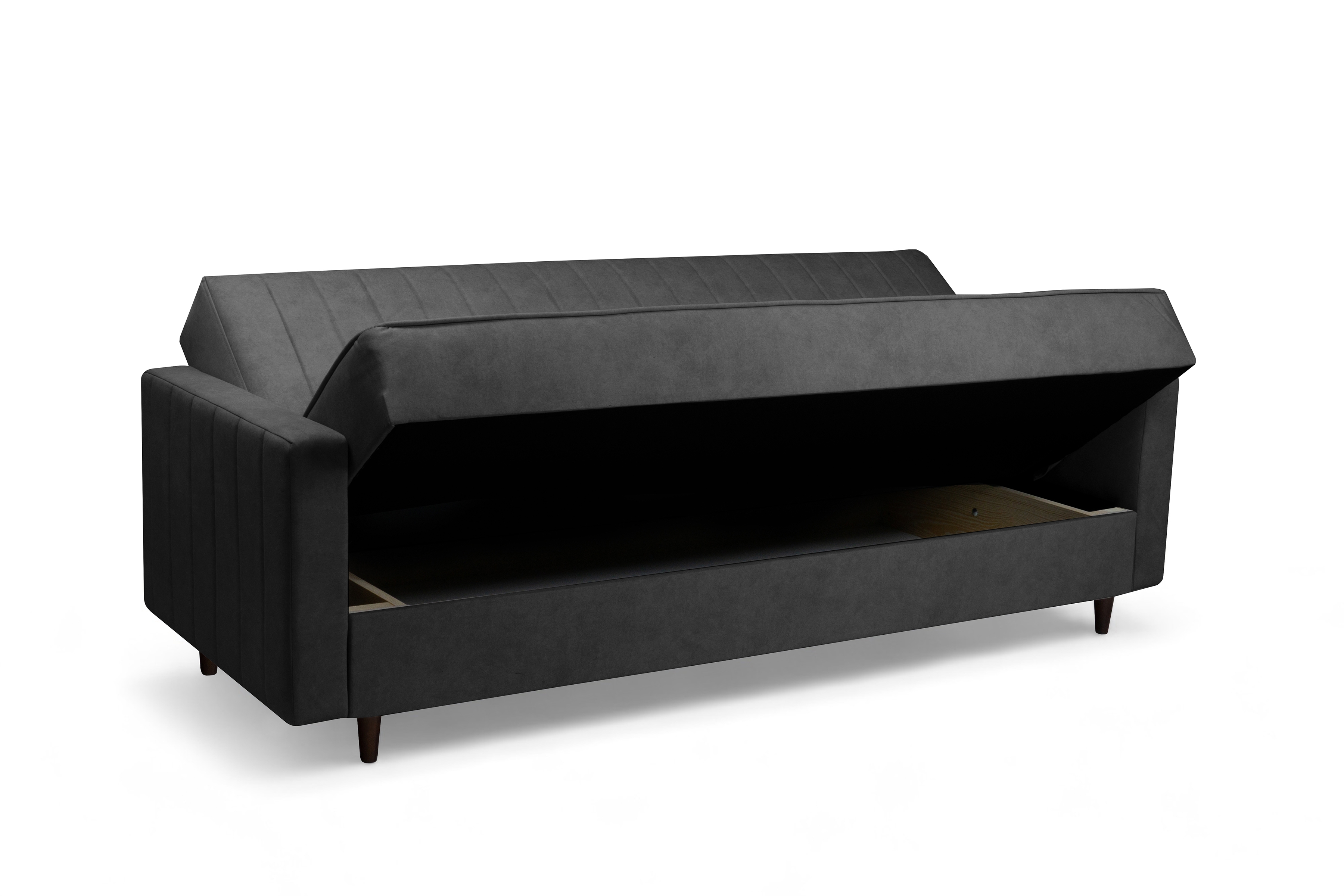 Rozkládací pohovka Wars - tmavě šedý samet Kronos 34 / nožky wenge Pohovka Wars rozkládací - tmavě šedá samet Kronos 34 / wenge