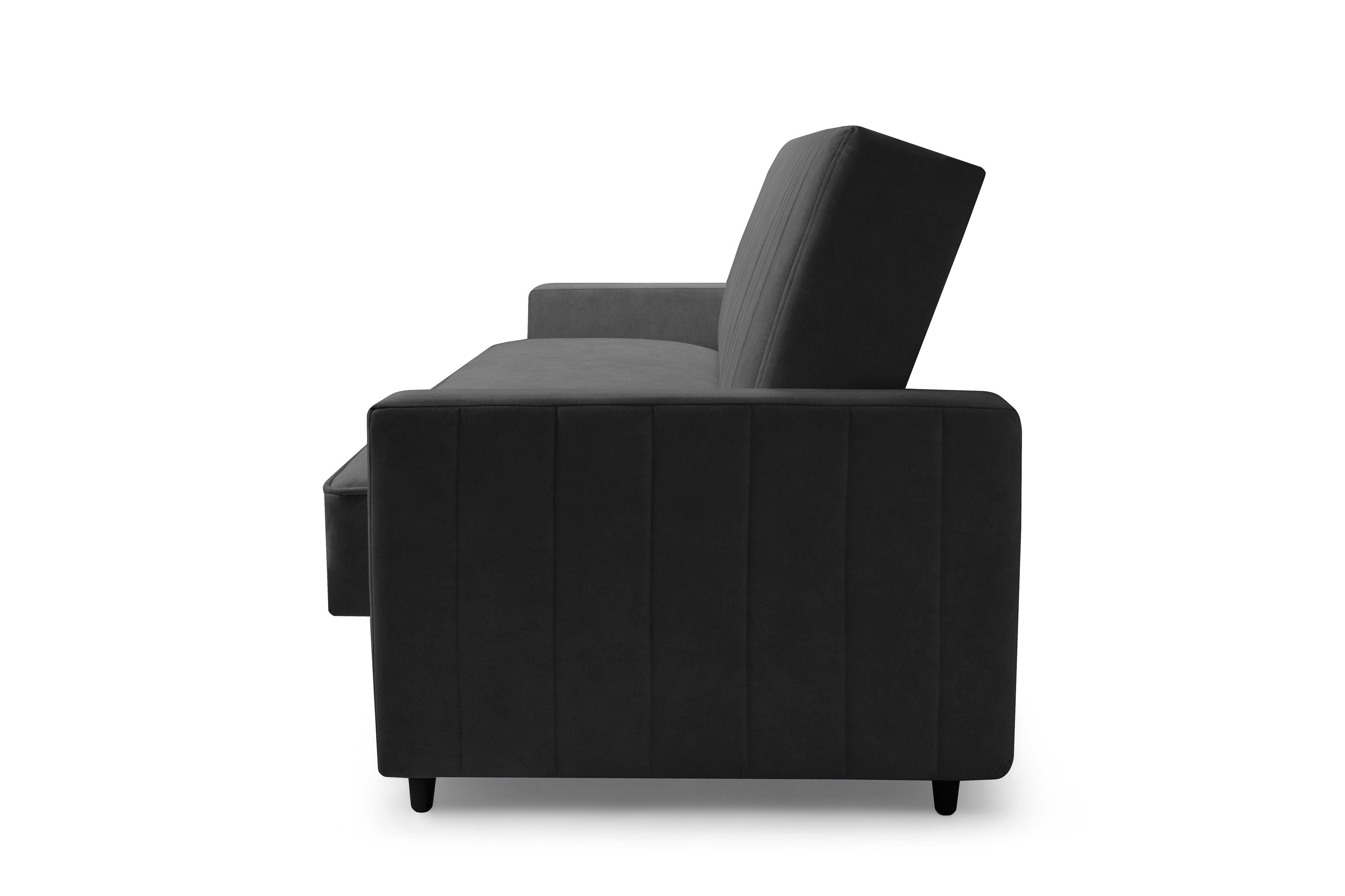 Rozkládací pohovka Wars - tmavě šedý samet Kronos 34 / nožky wenge Pohovka Wars rozkládací - tmavě šedá samet Kronos 34 / wenge