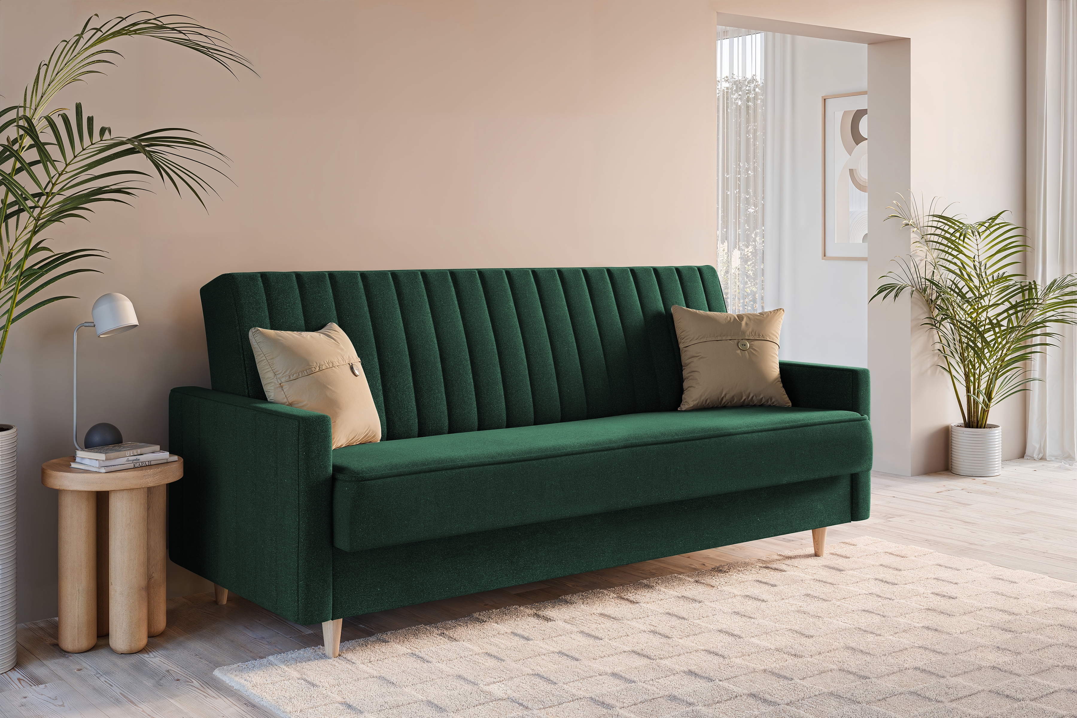 Rozkládací pohovka Wars - zelený samet Kronos 14 / nožky buk Pohovka Wars rozkládací - zelená samet Kronos 14 / buk 