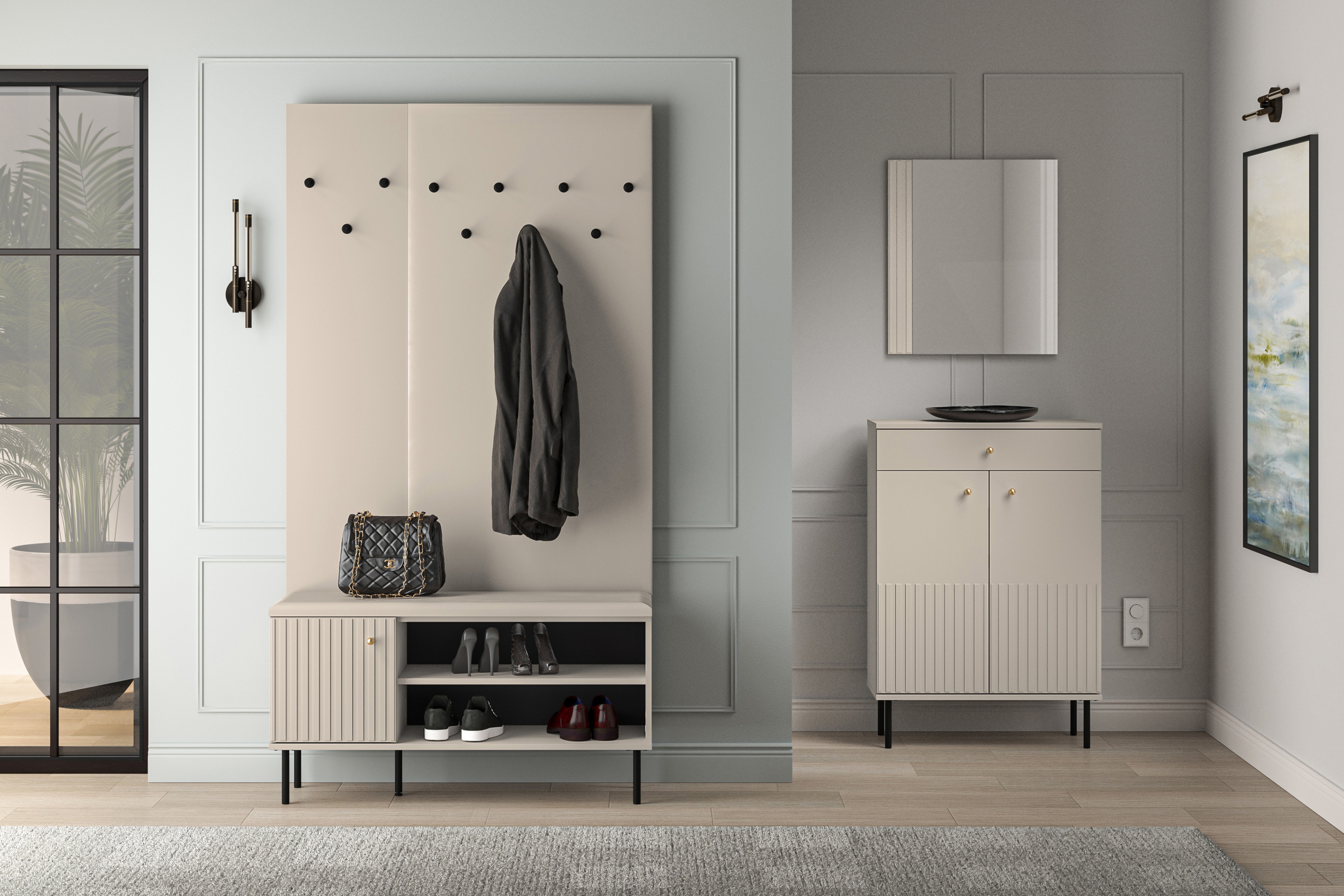 Vešiak do chodby Jamuzi 34x137 cm - kašmírová  Vešiak do predsienie Jamuzi 18 - 34 cm - kašmír