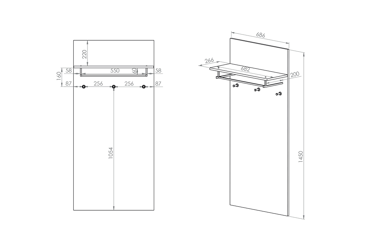 Vešiak Klarso 15 Vešiak z čiernymi dodatkami