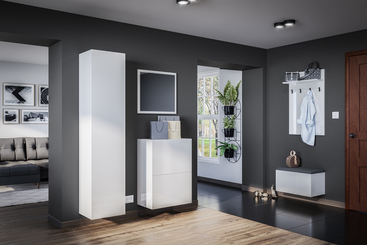 Závesná skrinka na topánky Elif 1 Biely vysoký lesk Predsieň - biely lesk 