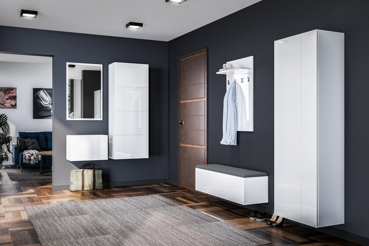 Závesná skrinka na topánky Elif 1 Biely vysoký lesk Nábytok do predsienie 