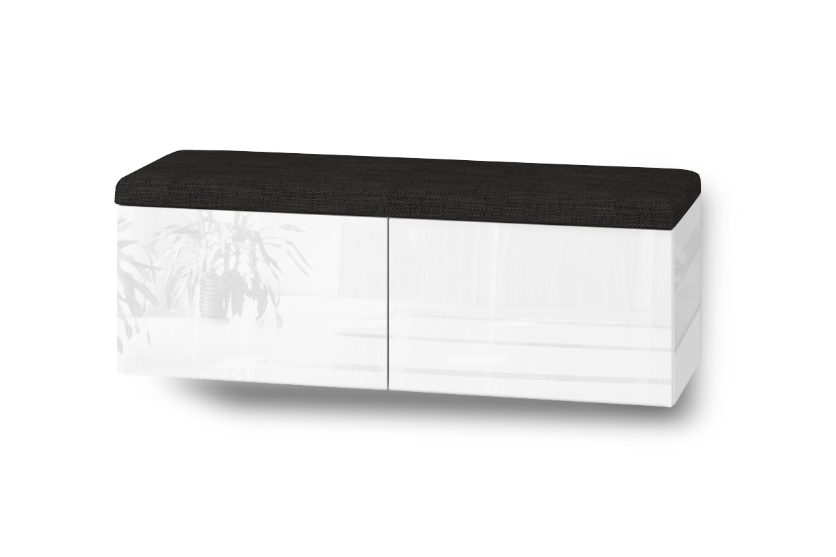 Závesná skrinka na topánky Elif 3 Biely vysoký lesk Skrinka na topánky so sedákom