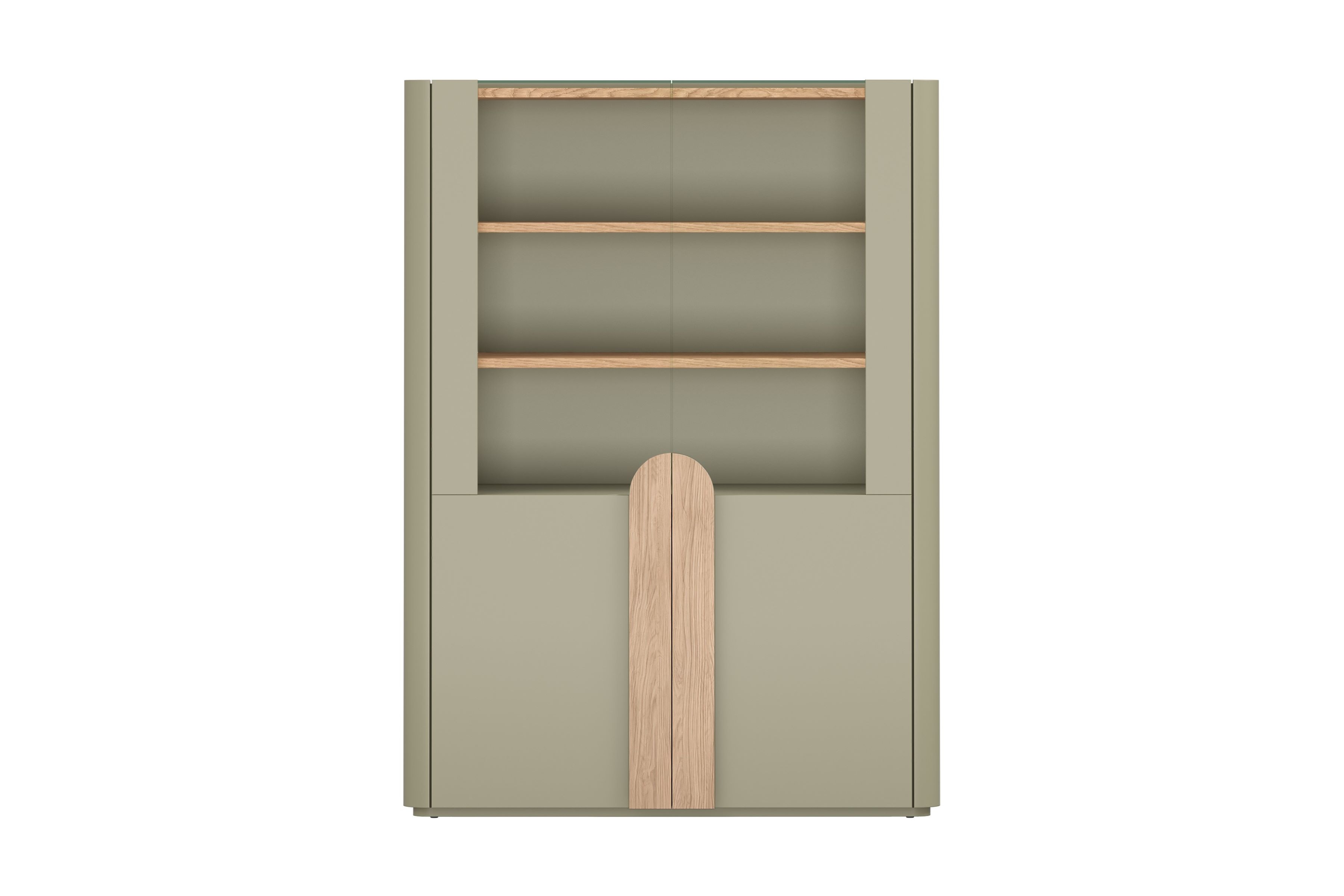 Vitrína Amilio 100 cm - eukalyptus / dub baltic dune / úchytky dub prírodný Vitrína Amilio do obývacej izby 100 cm - eukaliptus / Dub baltic dune / úchyty Dub prírodné