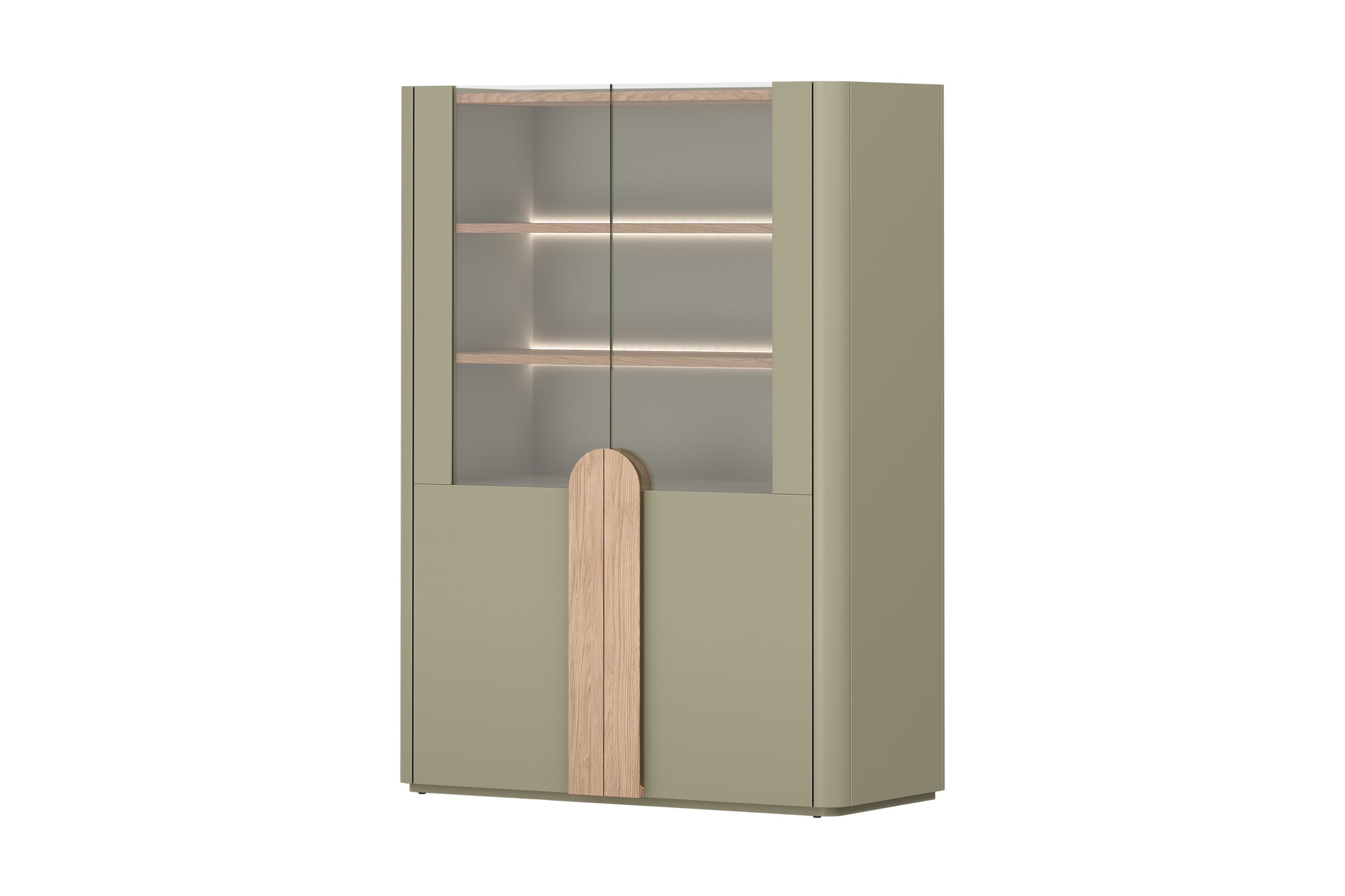 Vitrína Amilio 100 cm - eukalyptus / dub baltic dune / úchytky dub prírodný Vitrína Amilio do obývacej izby 100 cm - eukaliptus / Dub baltic dune / úchyty Dub prírodné