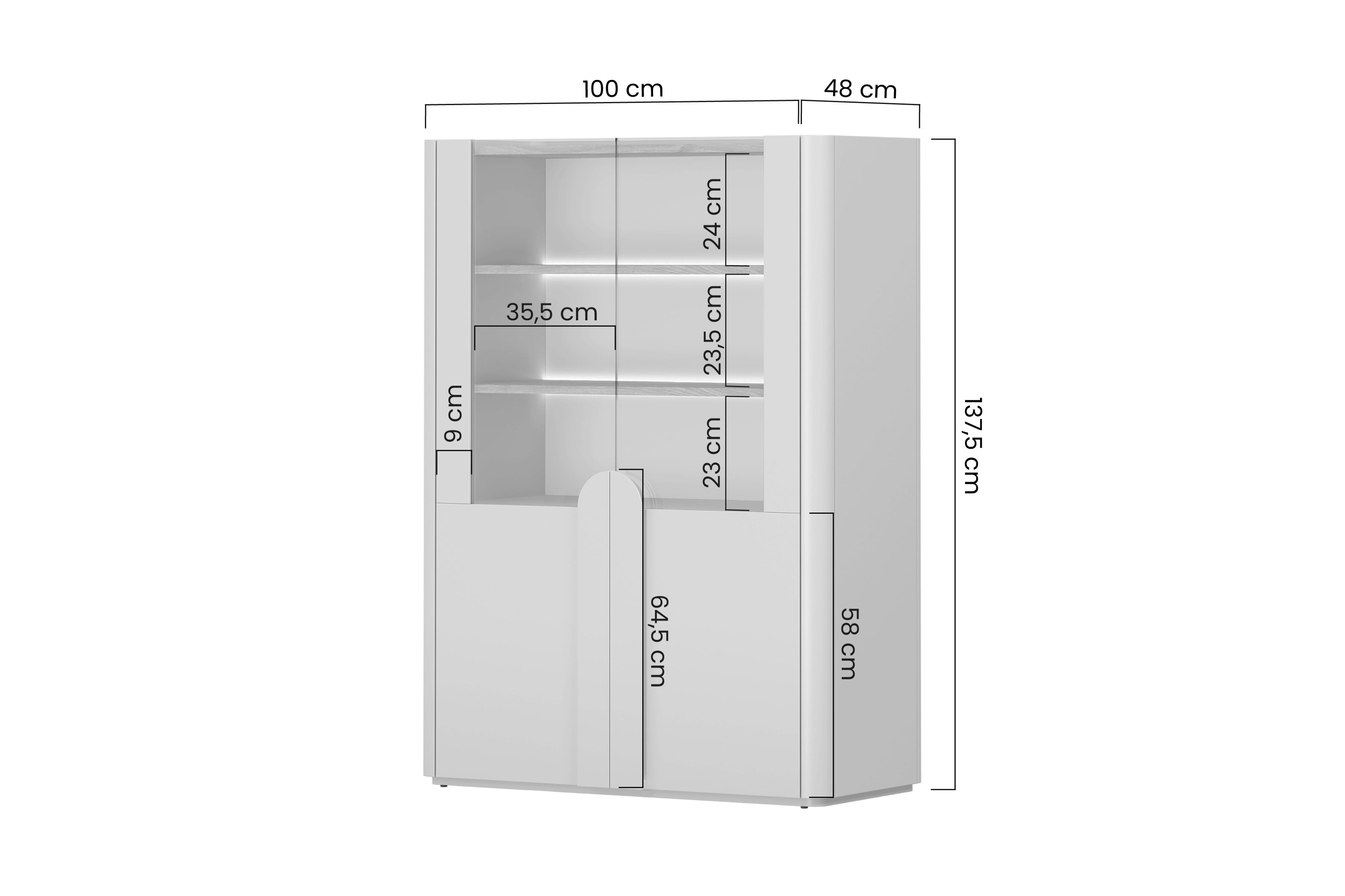 Vitrína Amilio 100 cm - kašmír / olejovaný dub / úchytky kašmír Vitrína Amilio do obývacej izby 100 cm - kašmír / Dub olejowany / úchyty kašmír