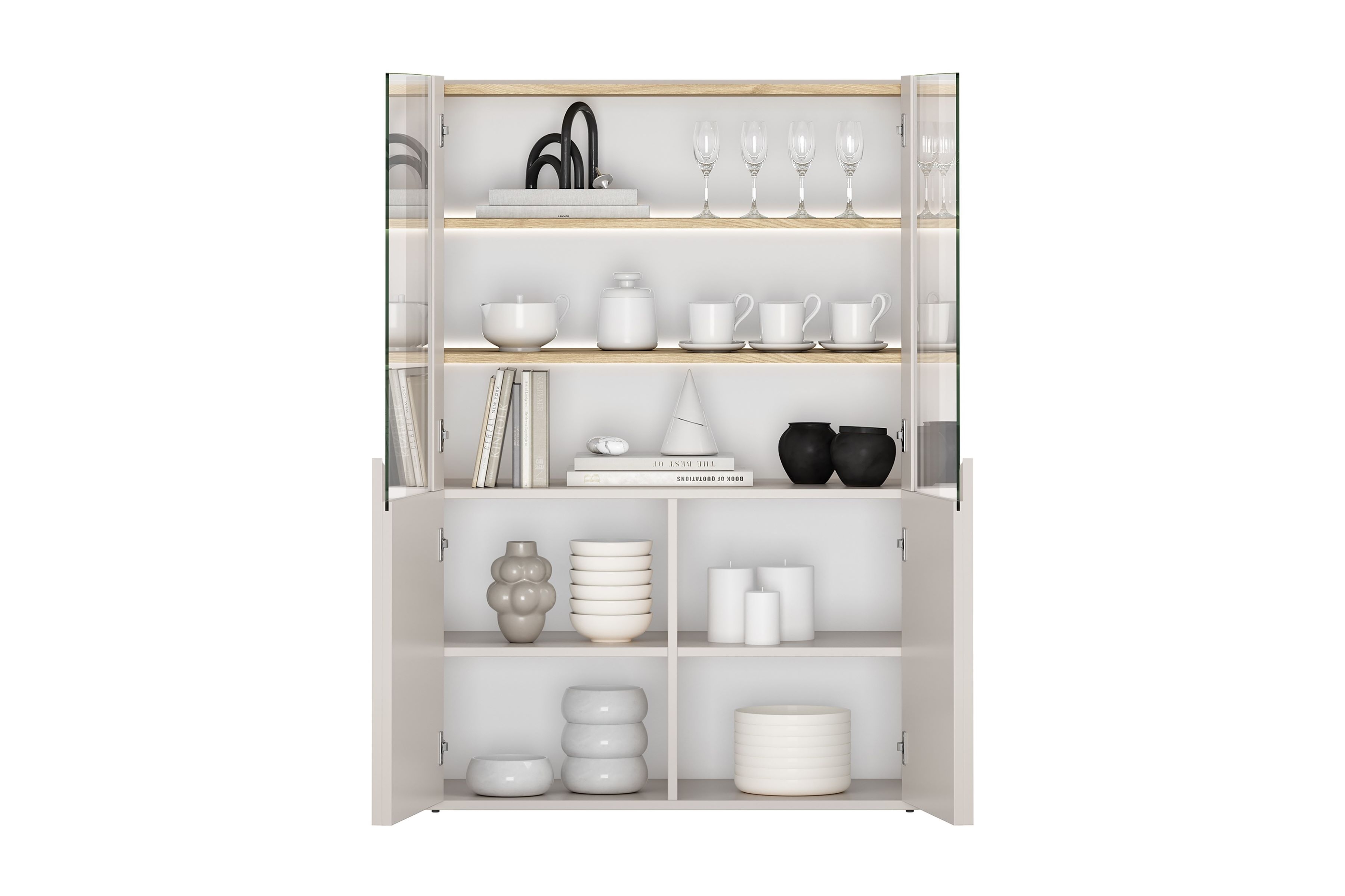 Vitrína Amilio 100 cm - kašmír / olejovaný dub / úchytky kašmír Vitrína Amilio do obývacej izby 100 cm - kašmír / Dub olejowany / úchyty kašmír