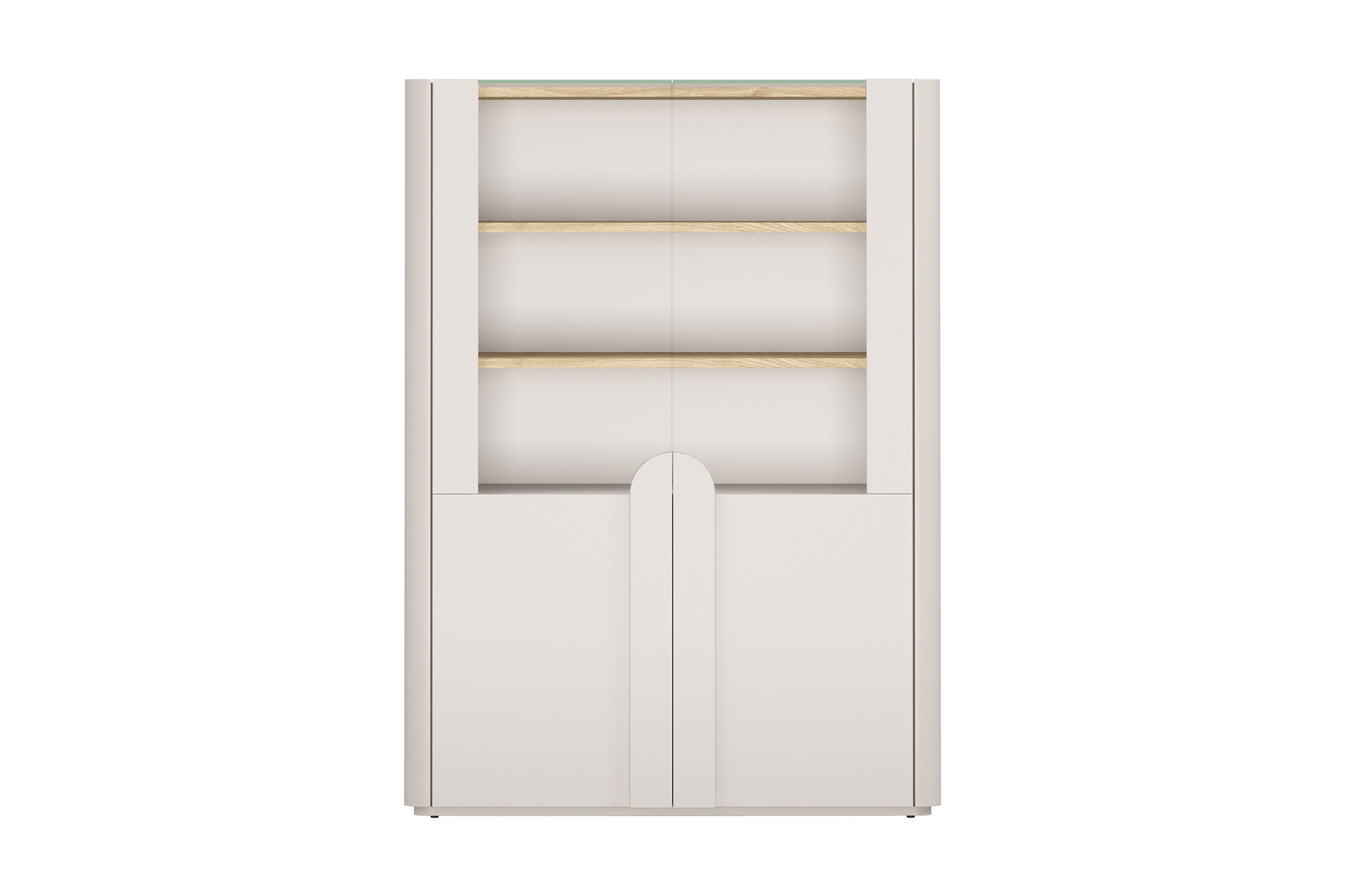 Vitrína Amilio 100 cm - kašmír / olejovaný dub / úchytky kašmír Vitrína Amilio do obývacej izby 100 cm - kašmír / Dub olejowany / úchyty kašmír