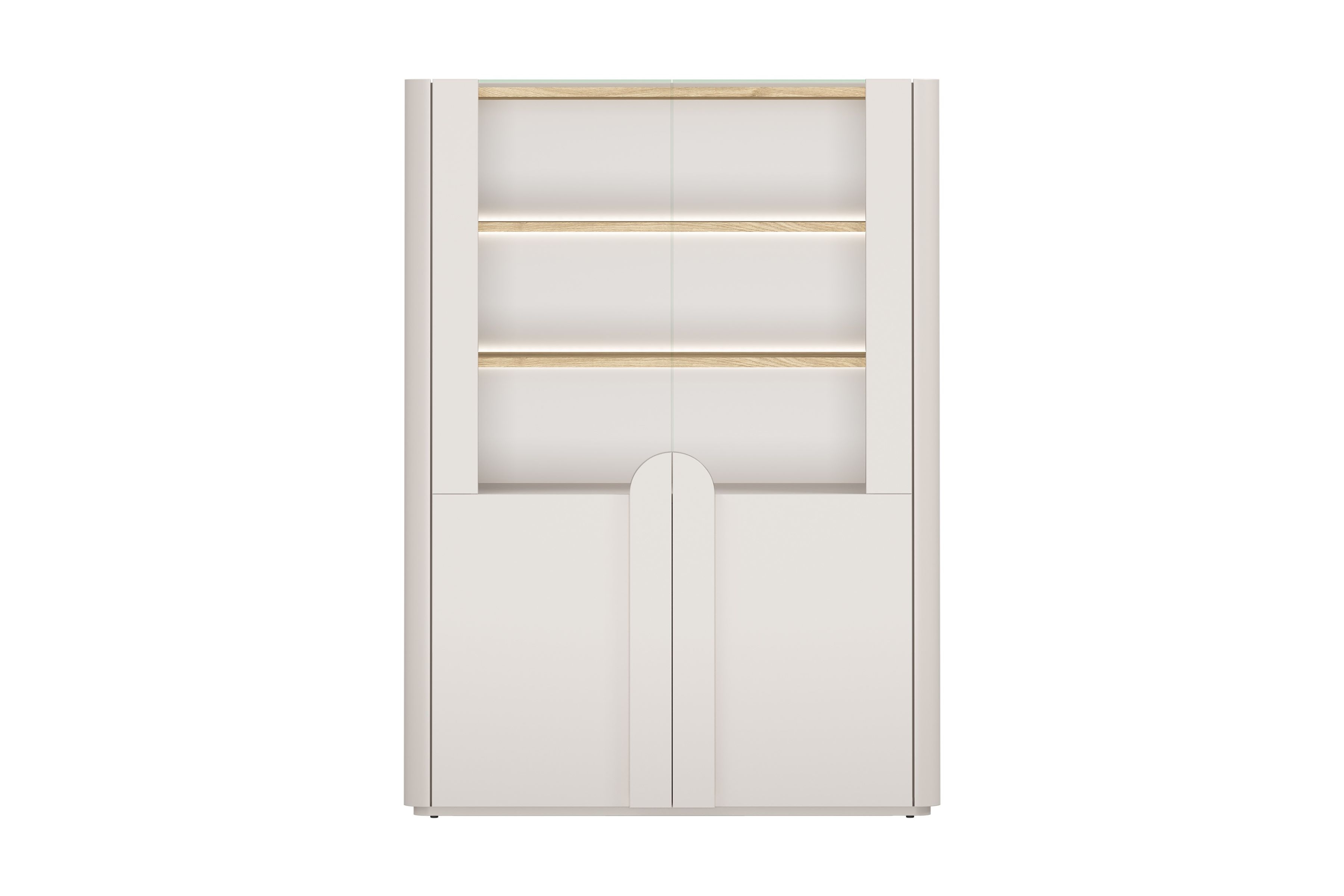 Vitrína Amilio 100 cm - kašmír / olejovaný dub / úchytky kašmír Vitrína Amilio do obývacej izby 100 cm - kašmír / Dub olejowany / úchyty kašmír