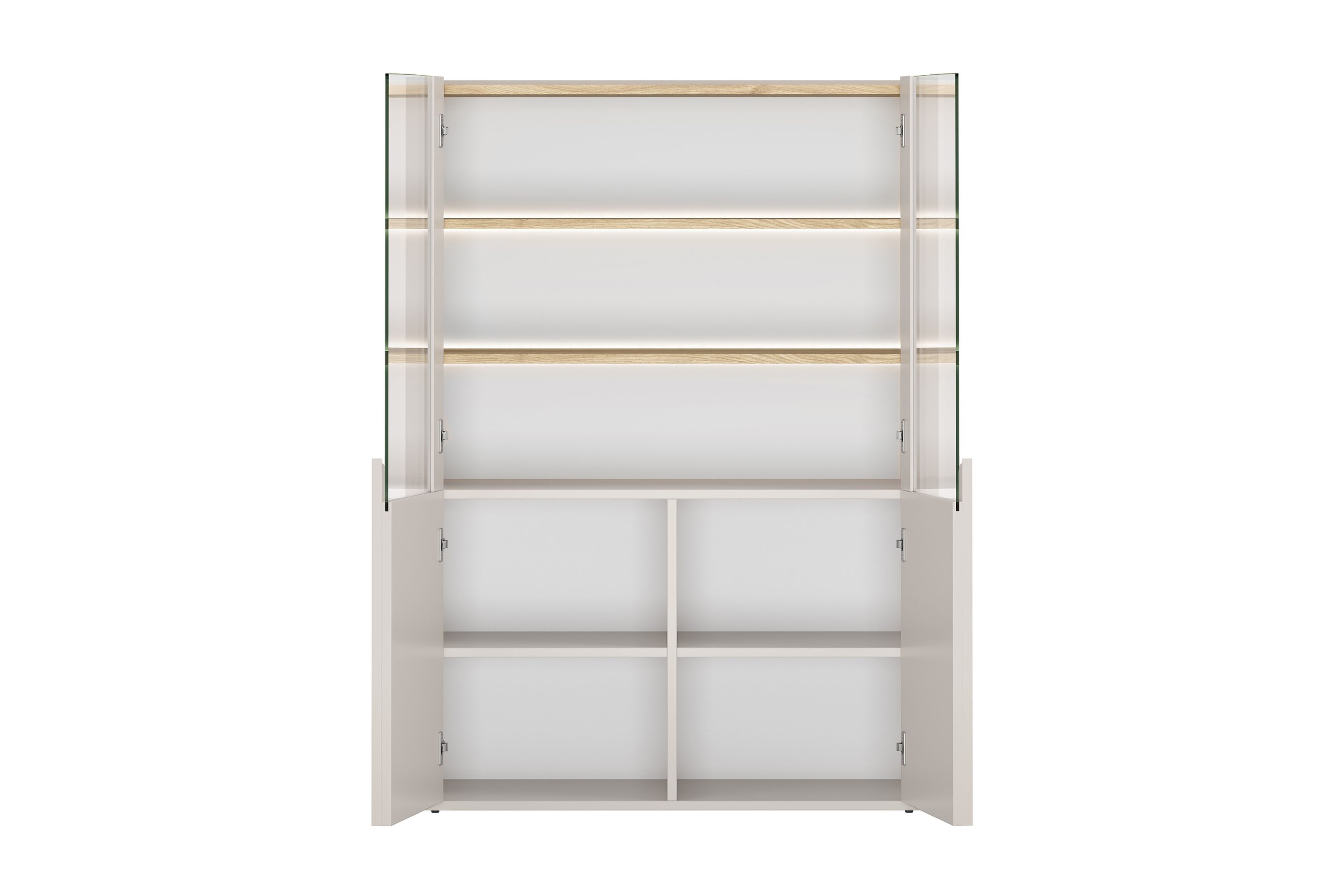 Vitrína Amilio 100 cm - kašmír / olejovaný dub / úchytky kašmír Vitrína Amilio do obývacej izby 100 cm - kašmír / Dub olejowany / úchyty kašmír