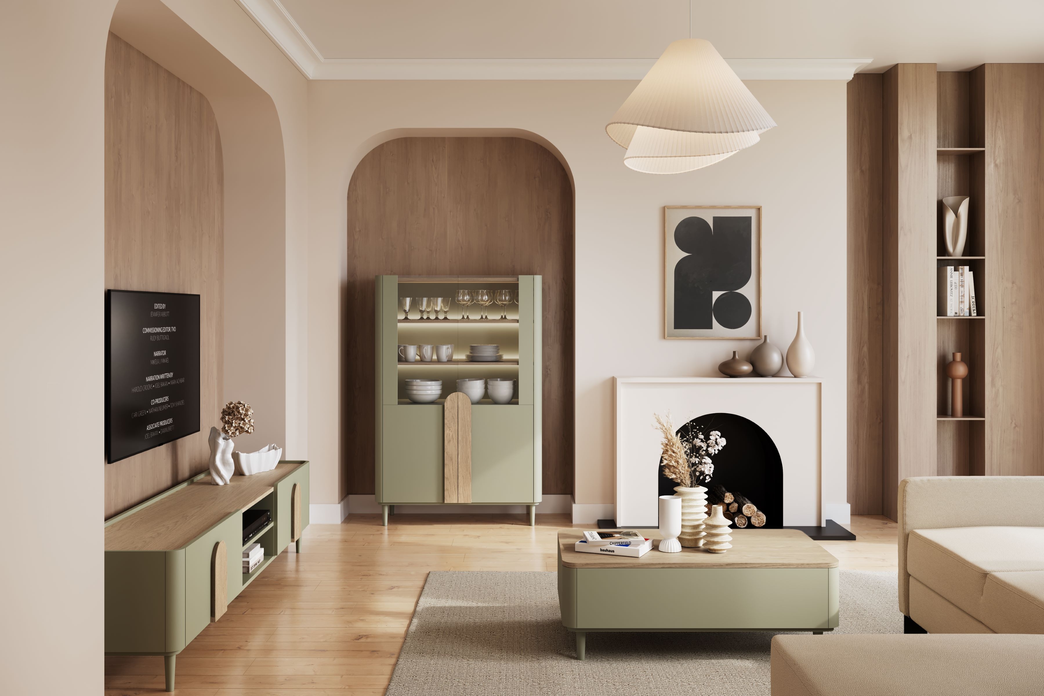 Vitrína Amilio 100 cm - eukalyptus / dub baltic dune / úchytky dub prírodný Vitrína Amilio do obývacej izby 100 cm na nôžkach - eukaliptus / Dub baltic dune / úchyty Dub prírodné