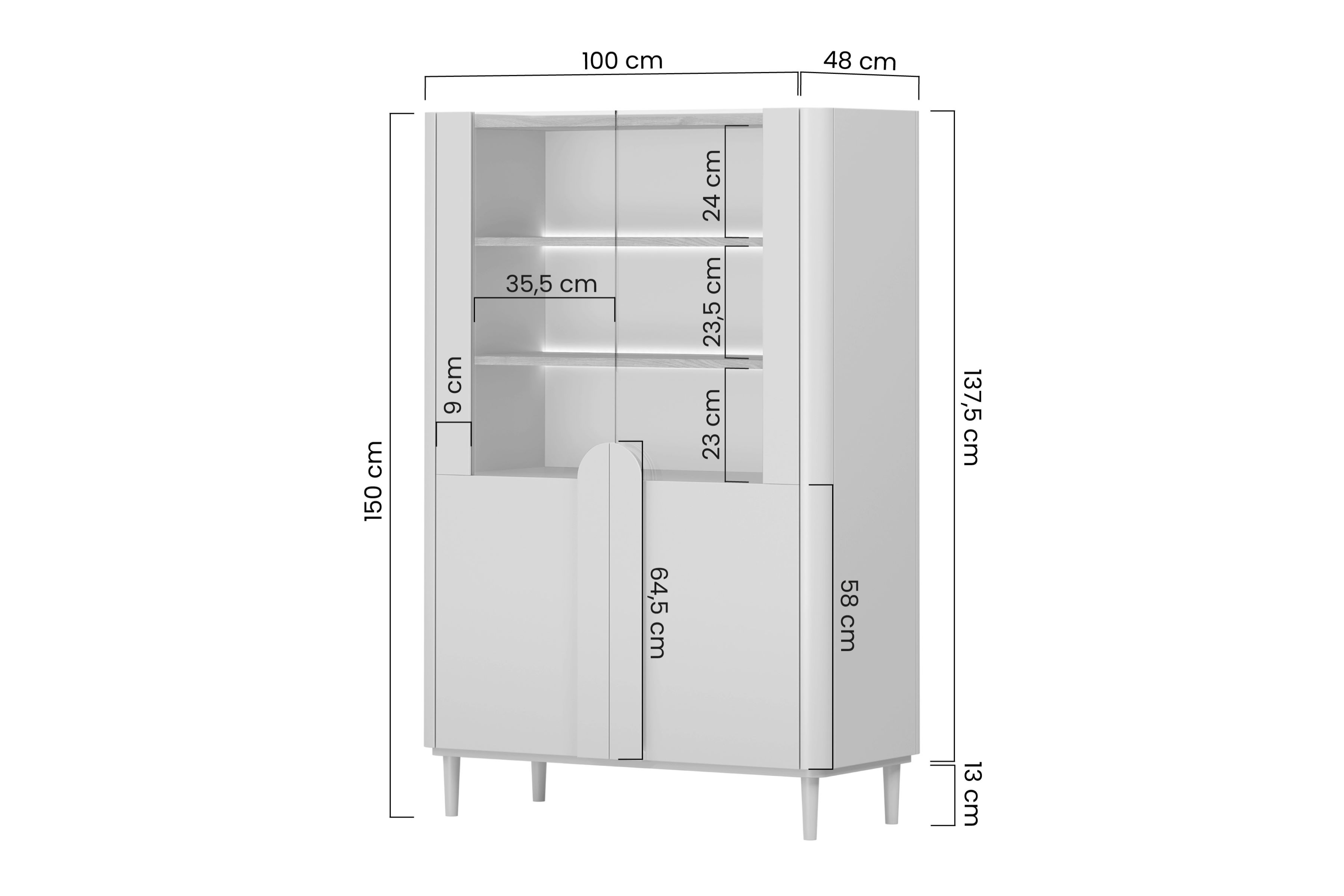 Vitrína Amilio do obývacej izby 100 cm na nôžkach - kašmír / Dub olejowany / úchyty kašmír Vitrína Amilio do obývacej izby 100 cm na nôžkach - kašmír / Dub olejowany / úchyty kašmír