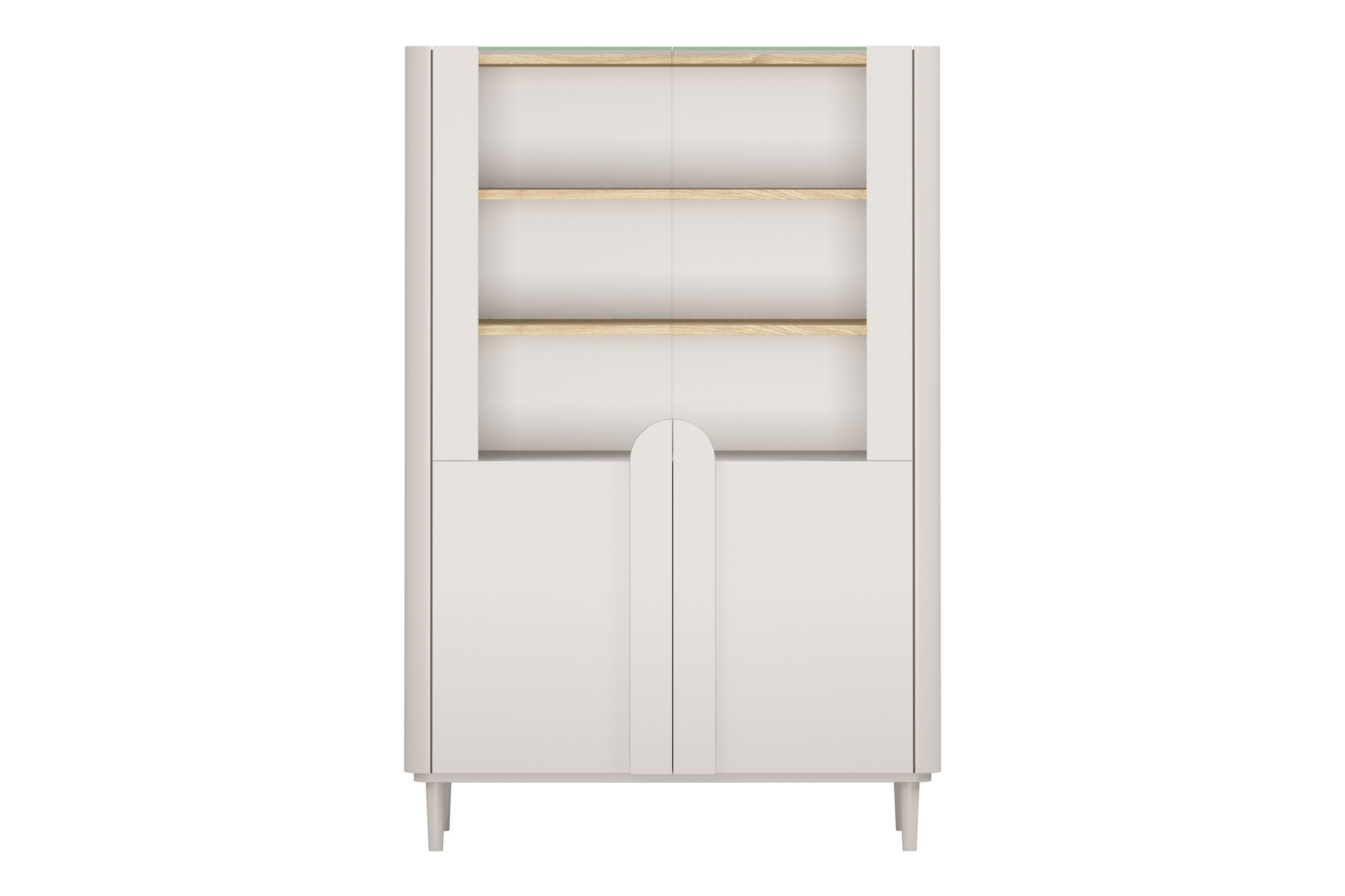 Vitrína Amilio do obývacej izby 100 cm na nôžkach - kašmír / Dub olejowany / úchyty kašmír Vitrína Amilio do obývacej izby 100 cm na nôžkach - kašmír / Dub olejowany / úchyty kašmír