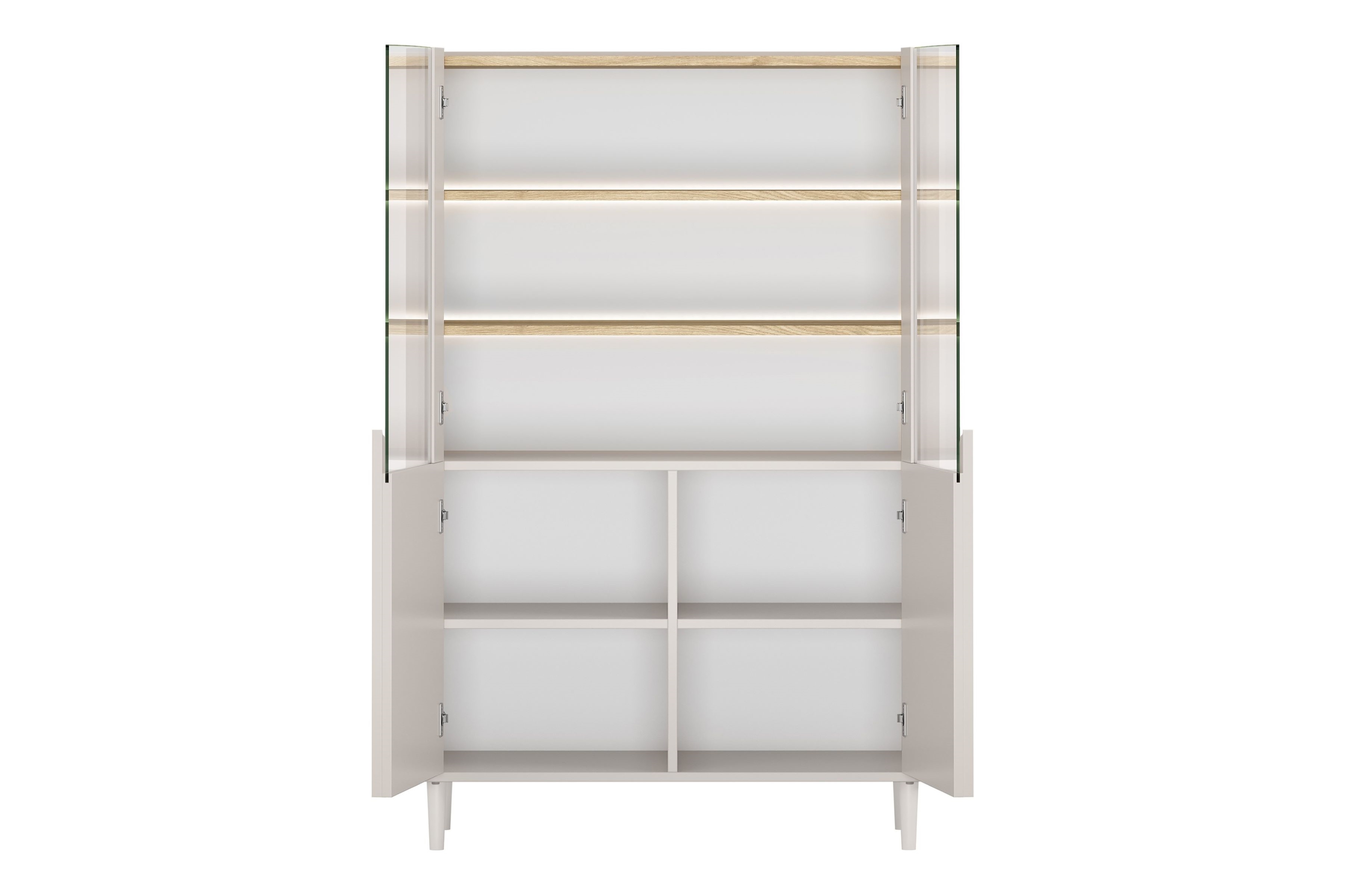 Vitrína Amilio do obývacej izby 100 cm na nôžkach - kašmír / Dub olejowany / úchyty kašmír Vitrína Amilio do obývacej izby 100 cm na nôžkach - kašmír / Dub olejowany / úchyty kašmír