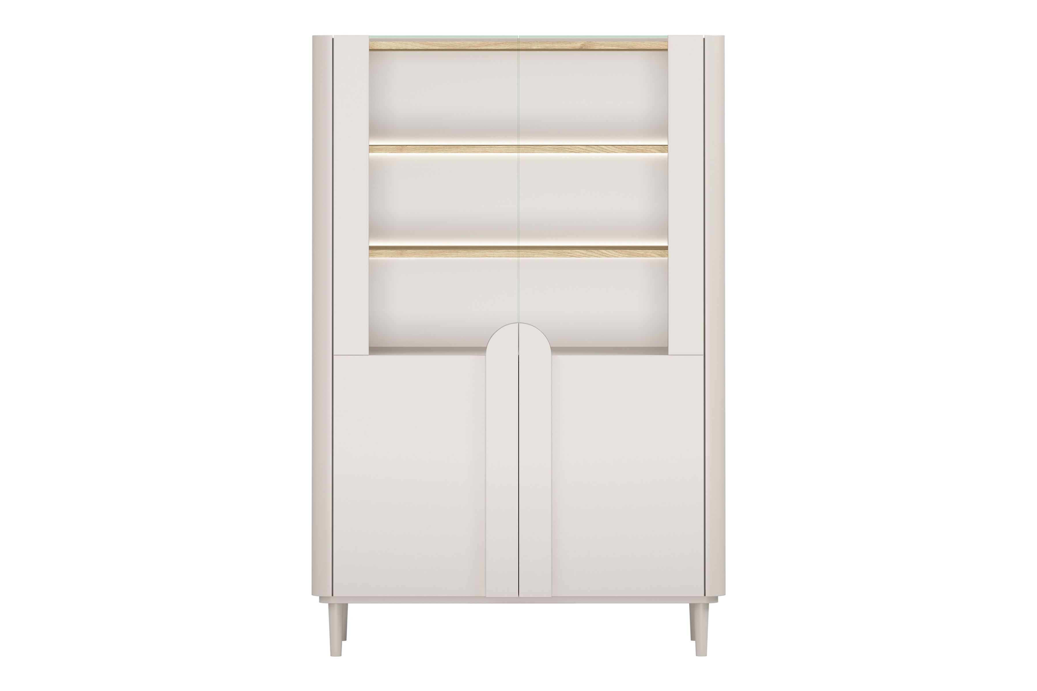 Vitrína Amilio do obývacej izby 100 cm na nôžkach - kašmír / Dub olejowany / úchyty kašmír Vitrína Amilio do obývacej izby 100 cm na nôžkach - kašmír / Dub olejowany / úchyty kašmír