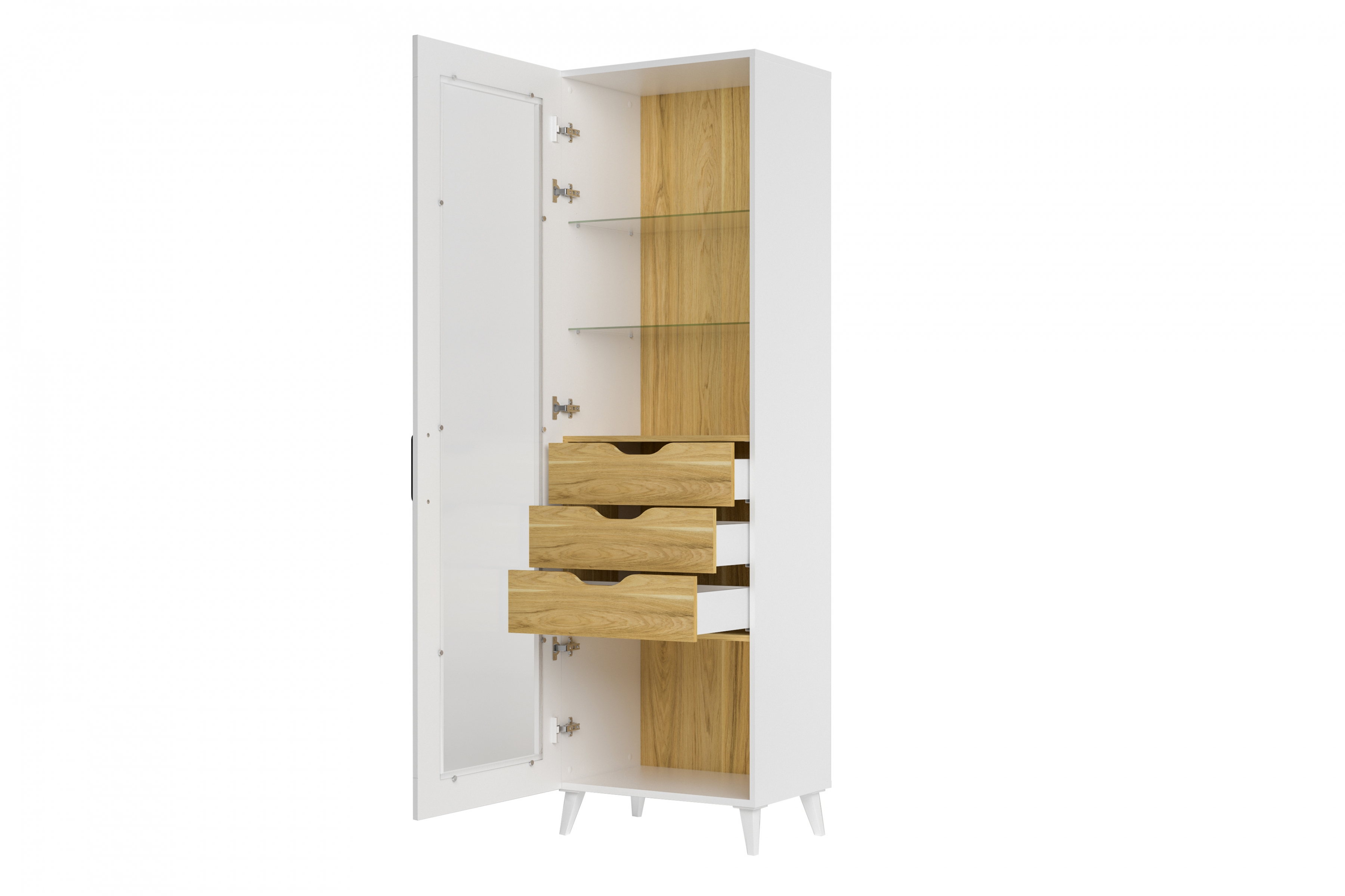 Vitrína Barris 10 levostranná se zásuvkami 60 cm - americký ořech byant / bílý mat Vitrína Barris 10 Levostranná s zásuvkami 60 cm - Ořech americký byant/Bílý mat