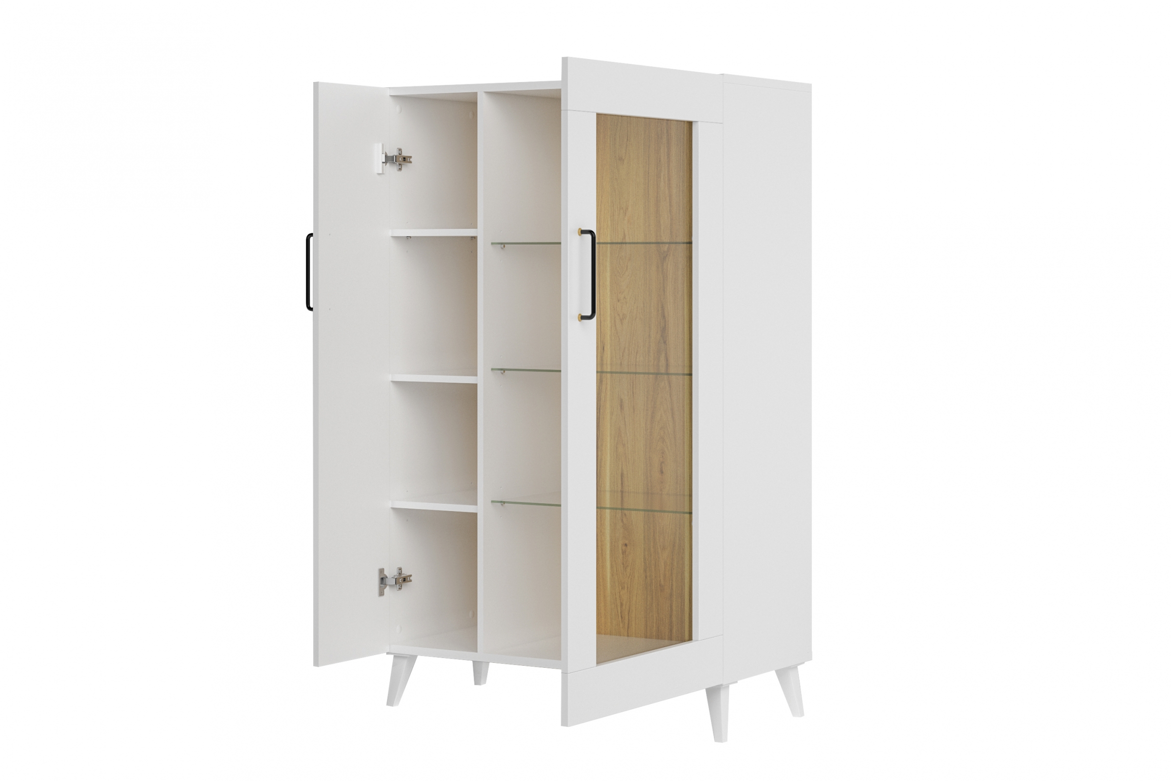 Vitrína Barris 15 nízká 86 cm - americký ořech byant / bílý mat Vitrína Barris 15 nízká 86 cm - Ořech americký byant/Bílý mat