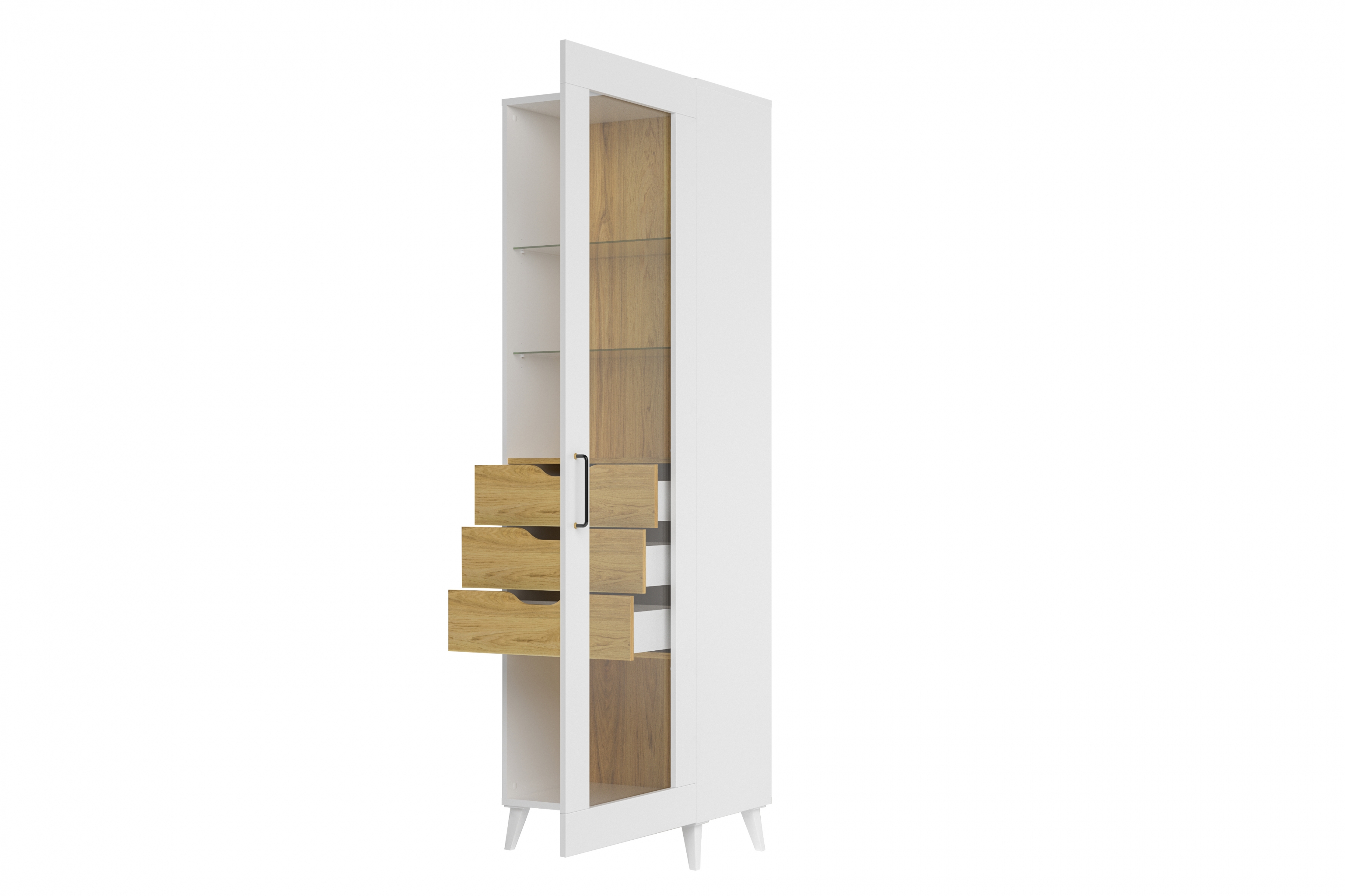 Vitrína Barris 11 pravostranná se zásuvkami 30 cm - americký ořech byant / bílý mat Vitrína Barris 11 Pravostranná s zásuvkami 30 cm - Ořech americký byant/Bílý mat