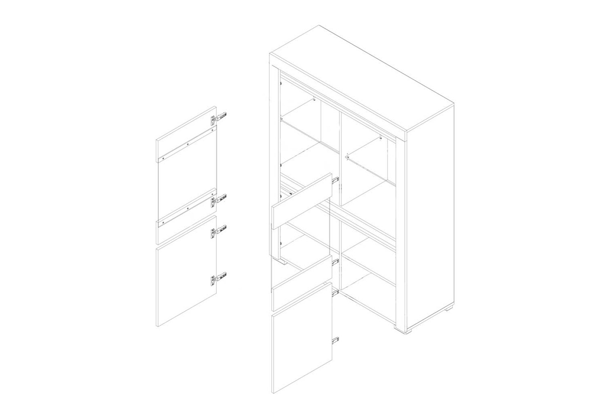 Čtyřdveřová vitrína Alaska AAW-1 - bílý lesk / bílý mat Vitrína czterodrzwiowa Alaska AAW-1 - schemat