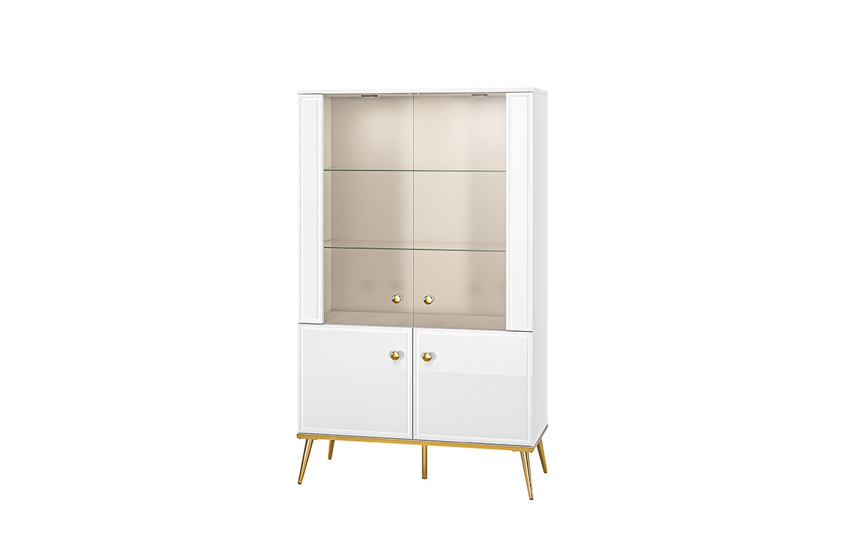 Vitrína Riomi 03 92 cm s kovovými nožičkami - biely lesk Vitrína