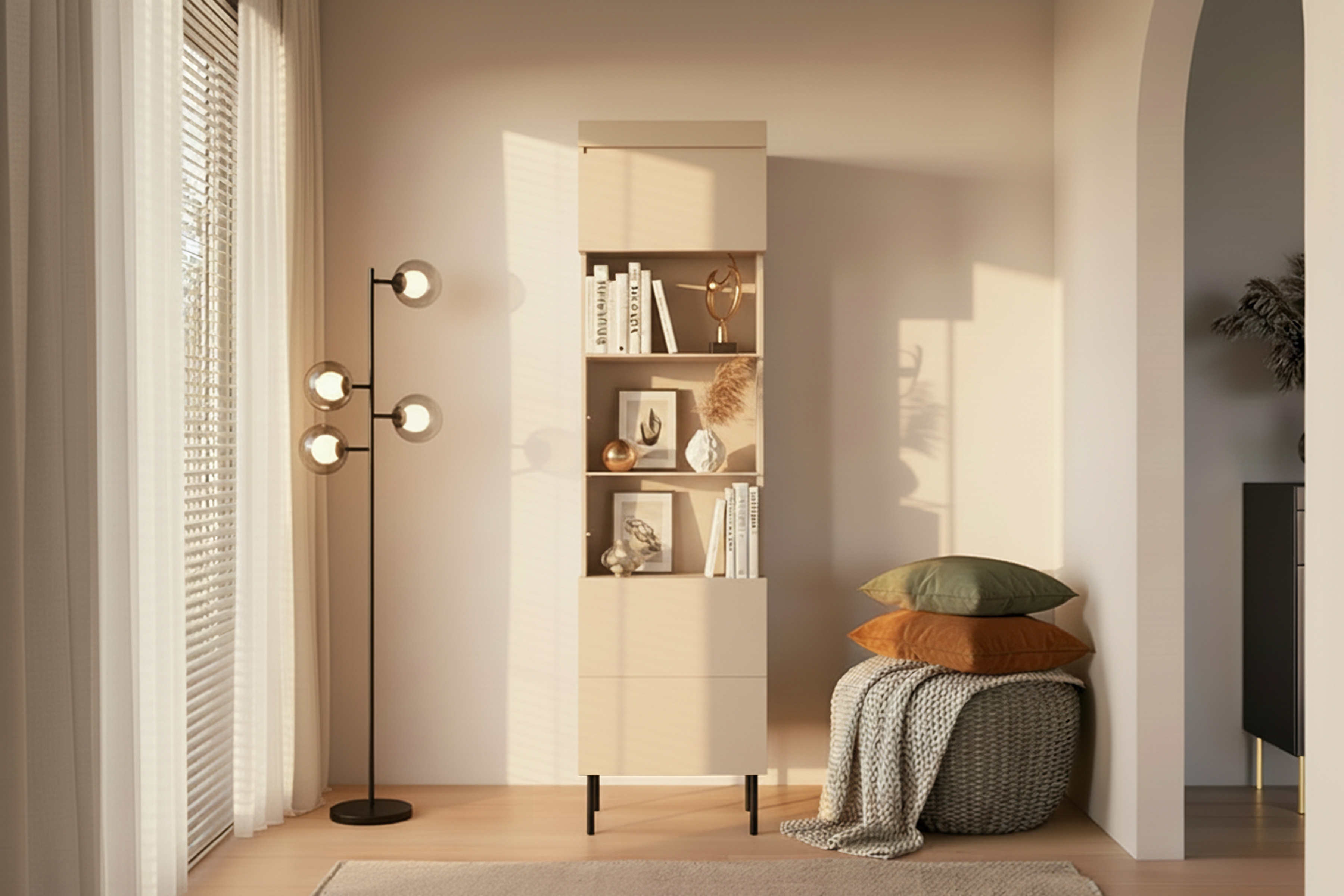 Vitrína Sentia 53 cm - kašmírová / černá Vitrína pro obývacího pokoje Sentia 1D - kašmír / černá 